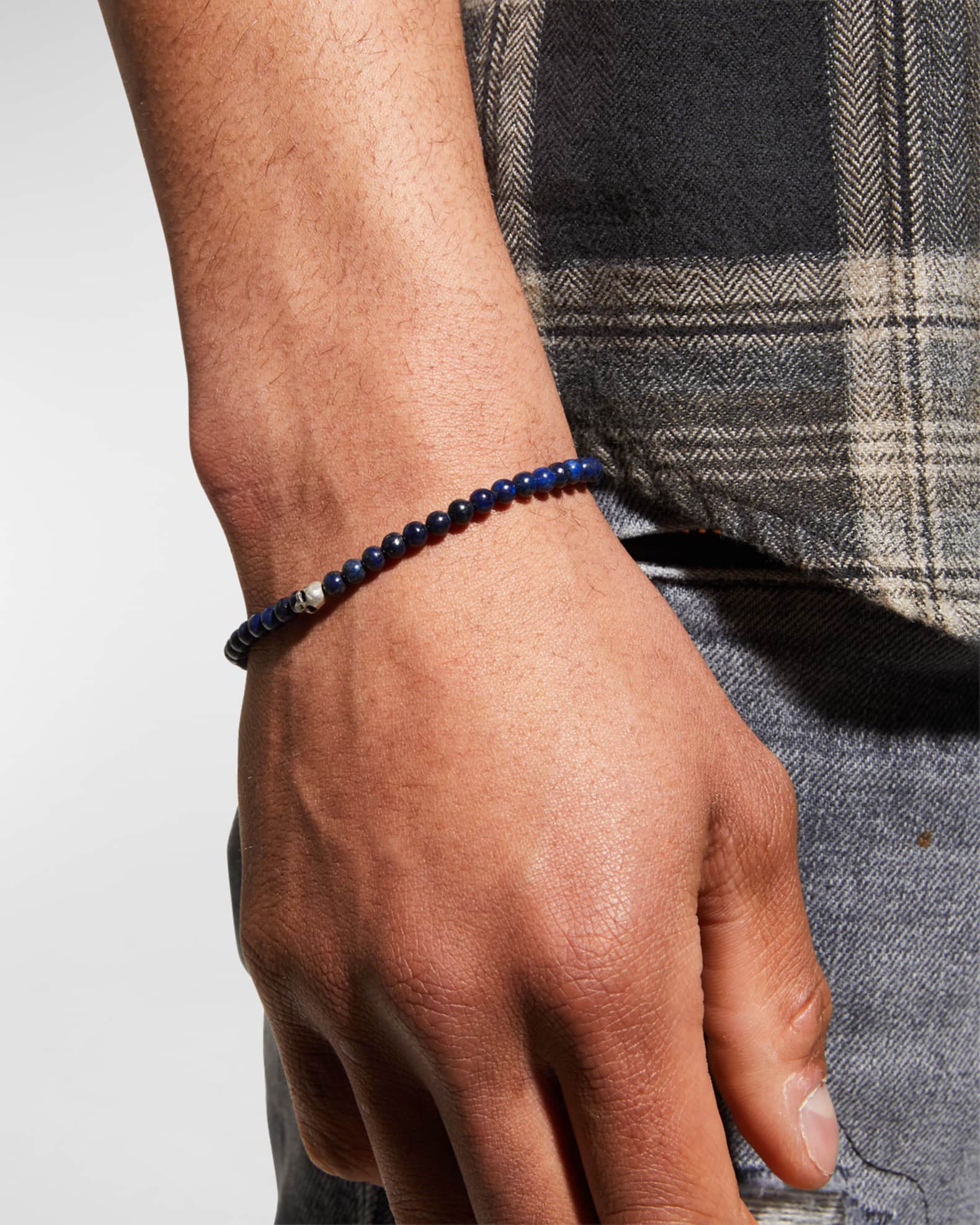 Men's Skull Lapis Beaded Bracelet 1