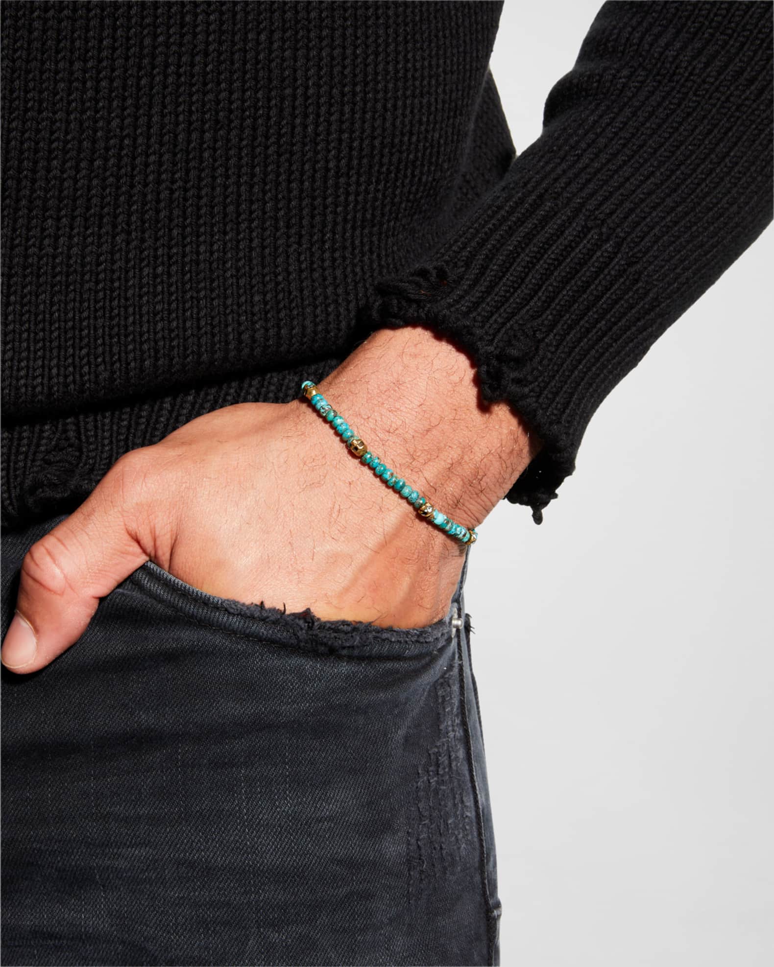 Men's Skull Station Turquoise Beaded Bracelet 1
