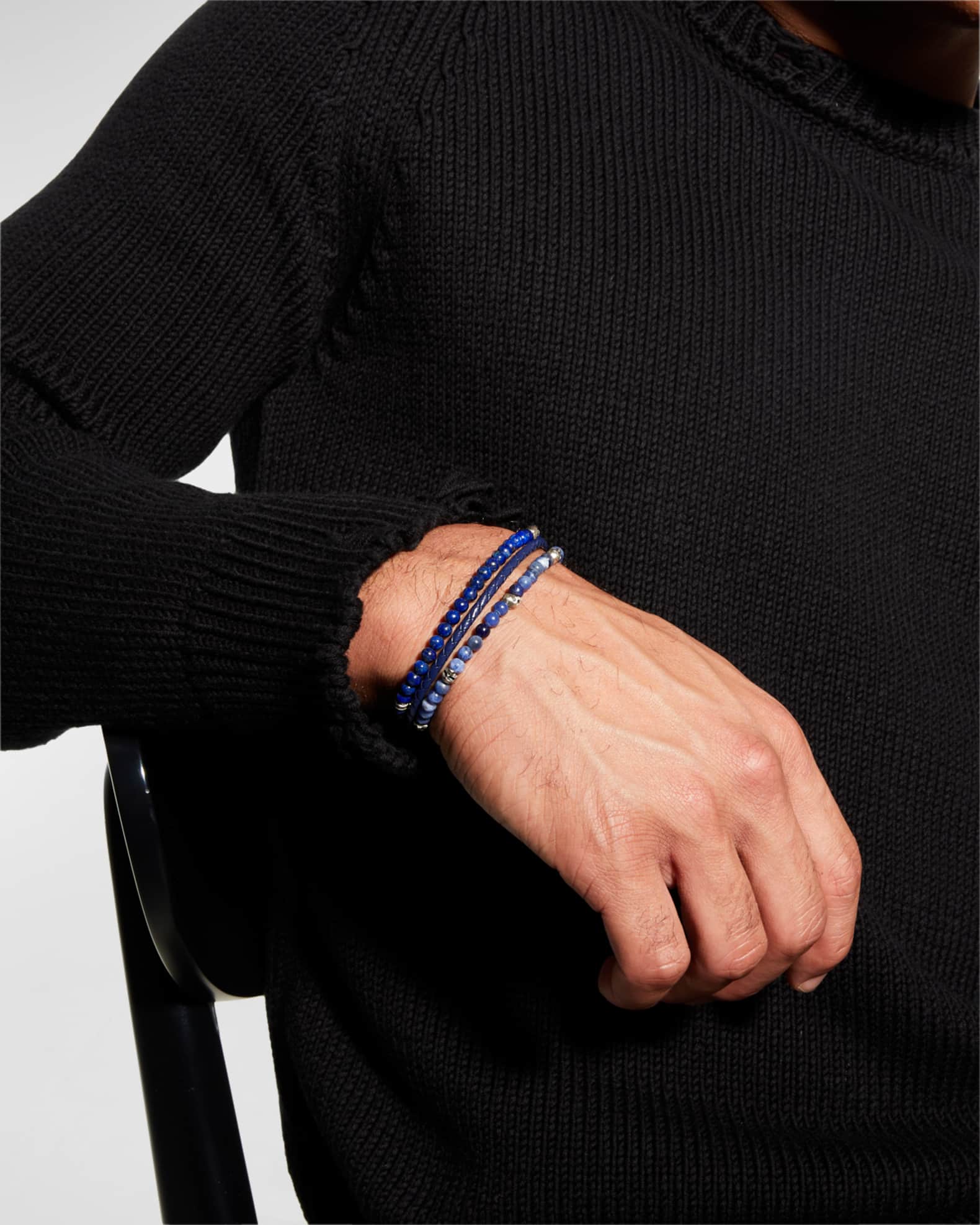 Men's Multi-Strand Leather & Lapis Beaded Bracelet 1