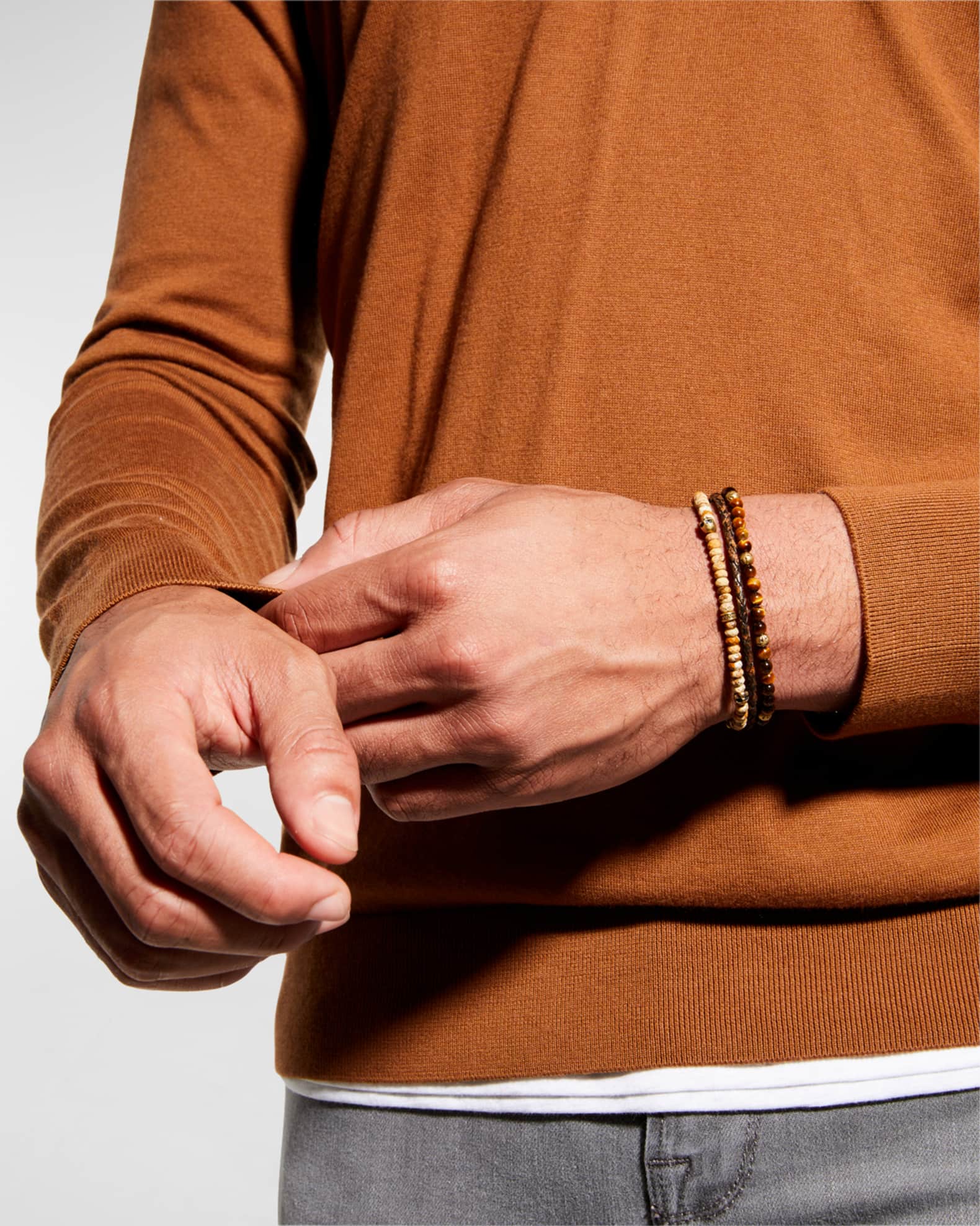 Men's Multi-Strand Leather, Tiger Eye & Jasper Beaded Bracelet 1