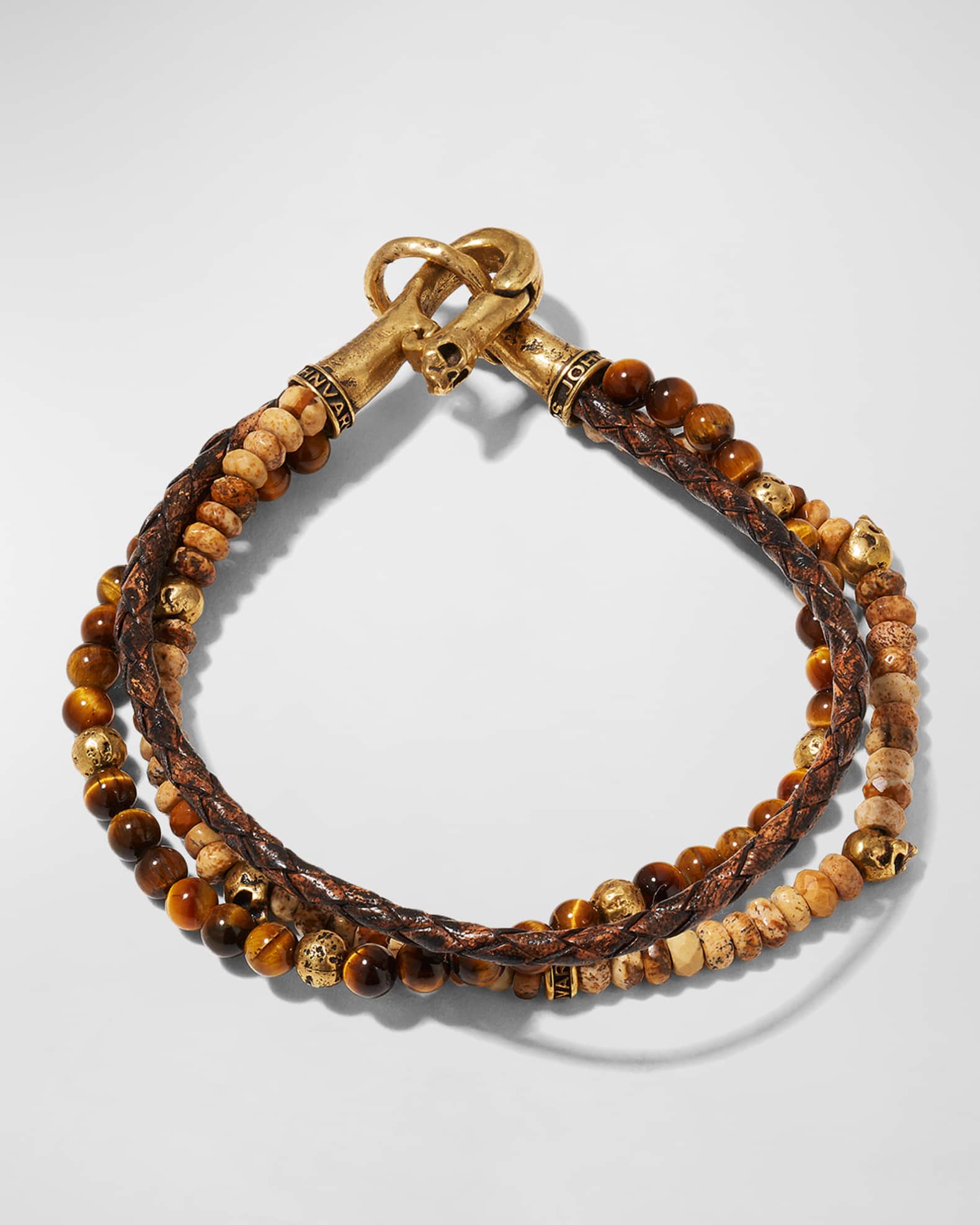 Men's Multi-Strand Leather, Tiger Eye & Jasper Beaded Bracelet 0