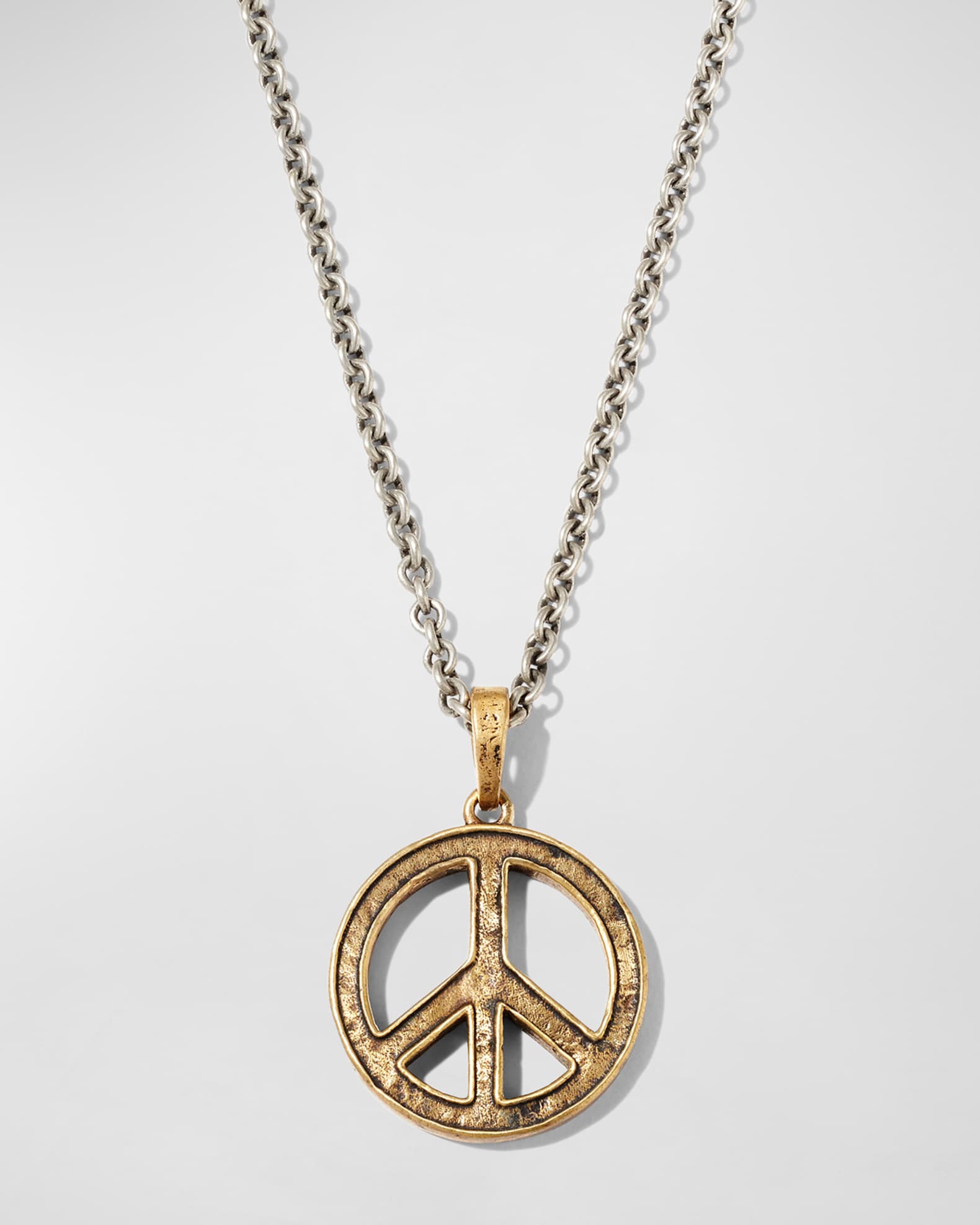 Men's Distressed Peace Sign Pendant Necklace 0
