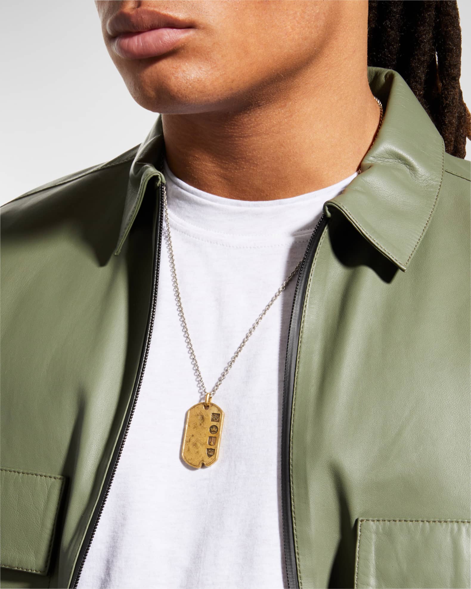 Men's Distressed Dog Tag Two-Tone Pendant Necklace 1