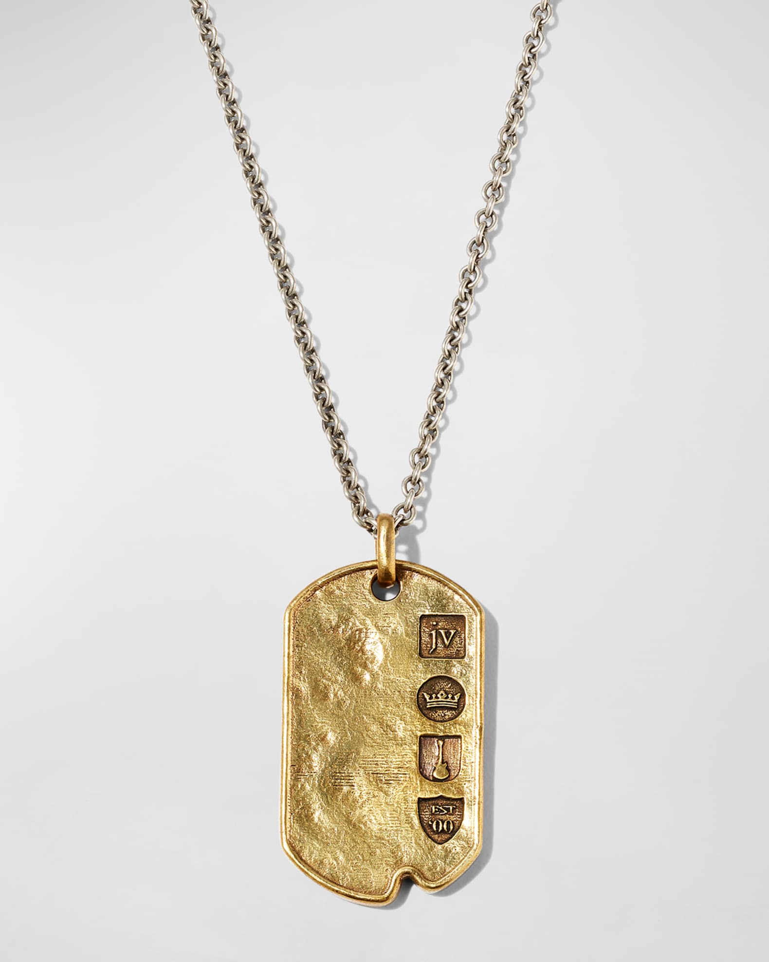 Men's Distressed Dog Tag Two-Tone Pendant Necklace 0