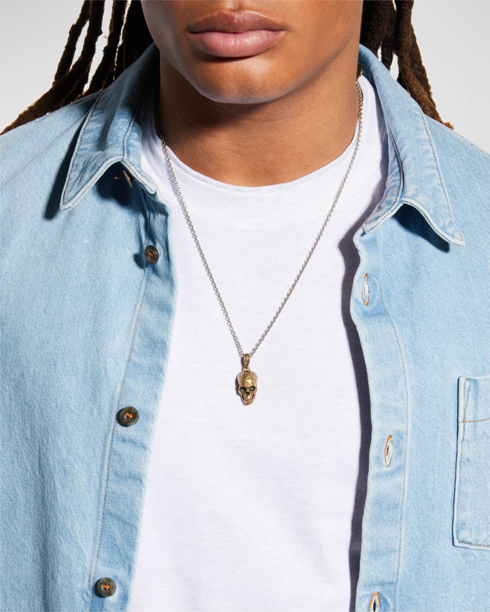 Men's Two-Tone Skull Pendant Necklace, 24"L 1