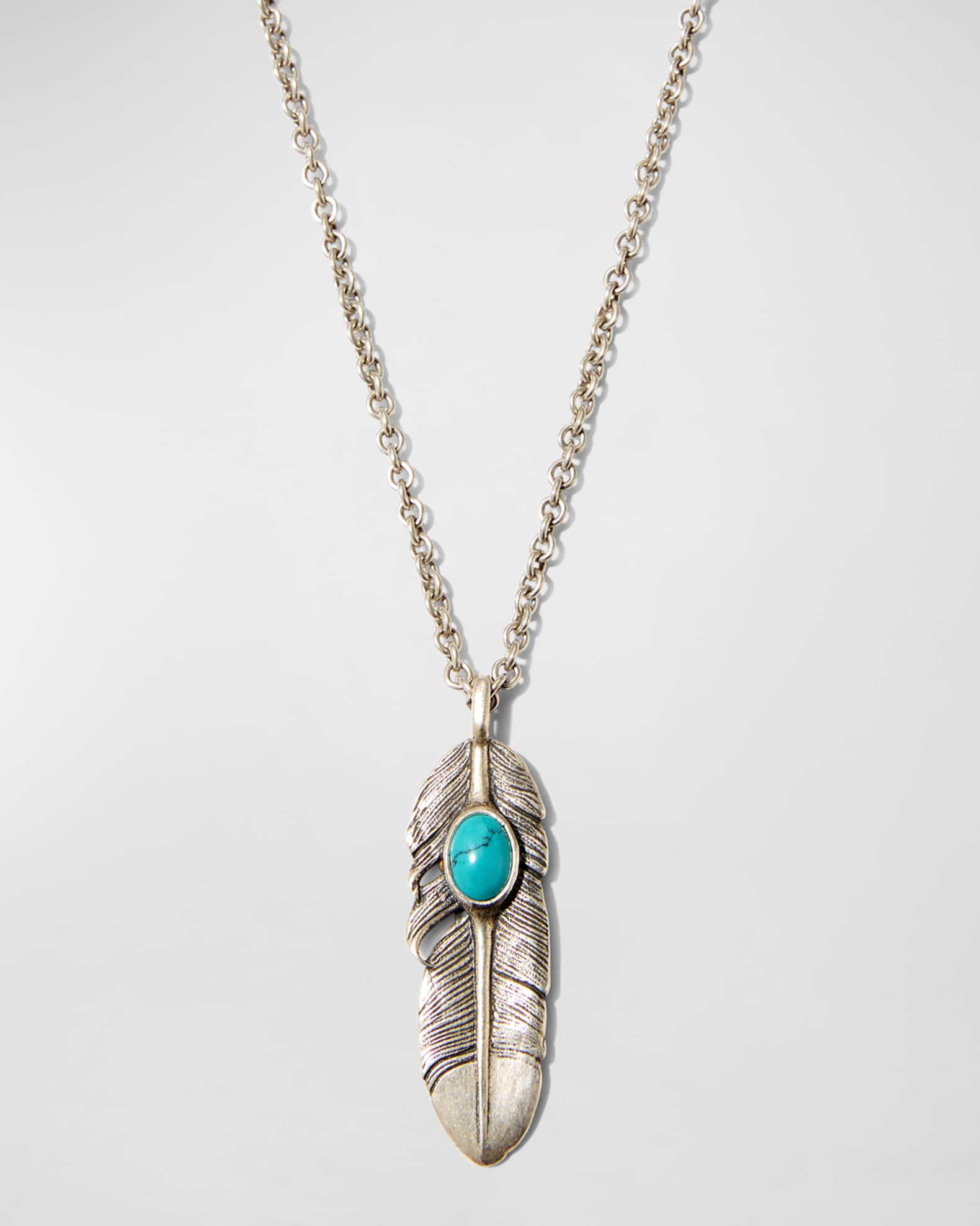 Men's Raven Turquoise Feather Pendant Necklace 0