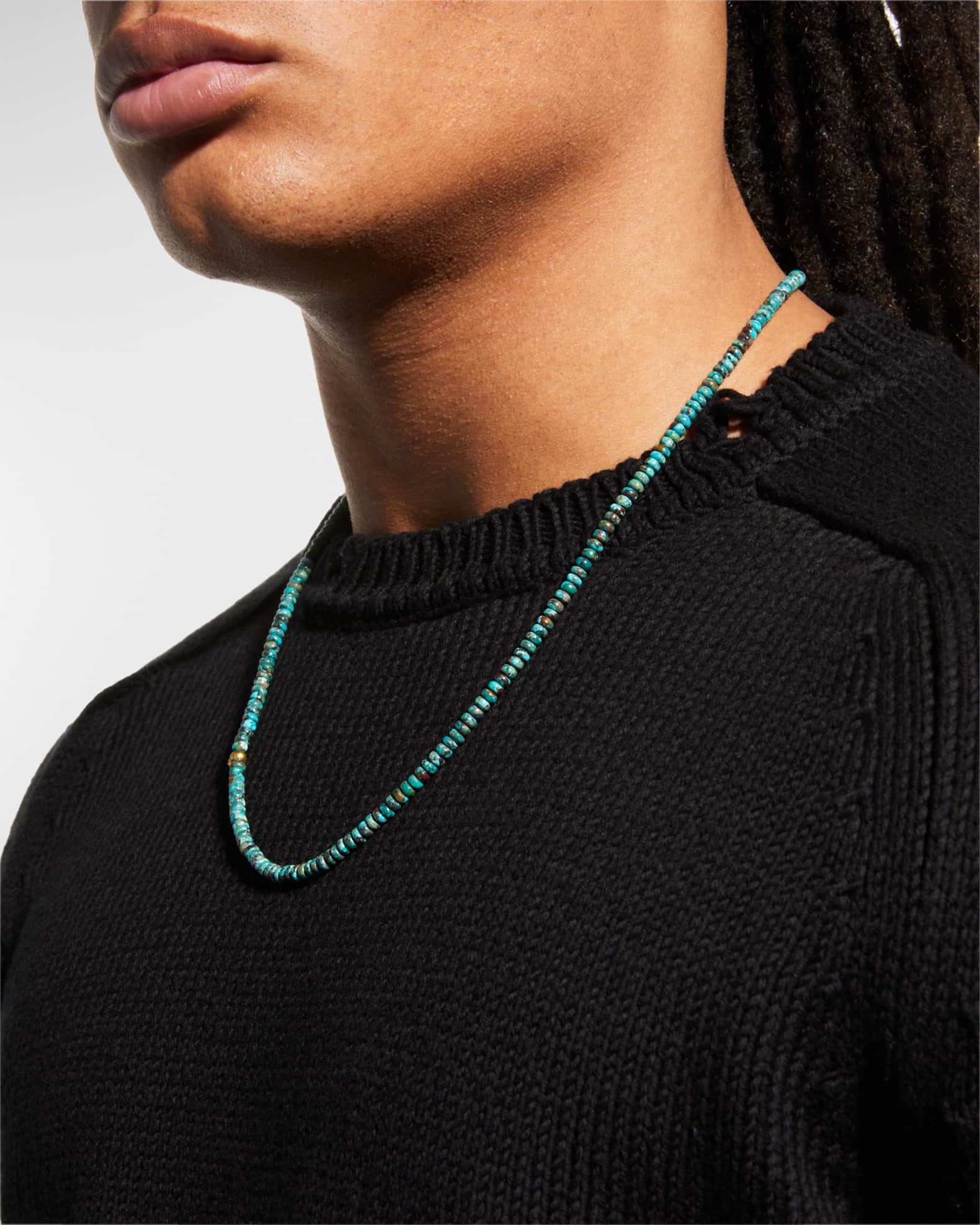 Men's Skull Turquoise Beaded Necklace, 24"L 1