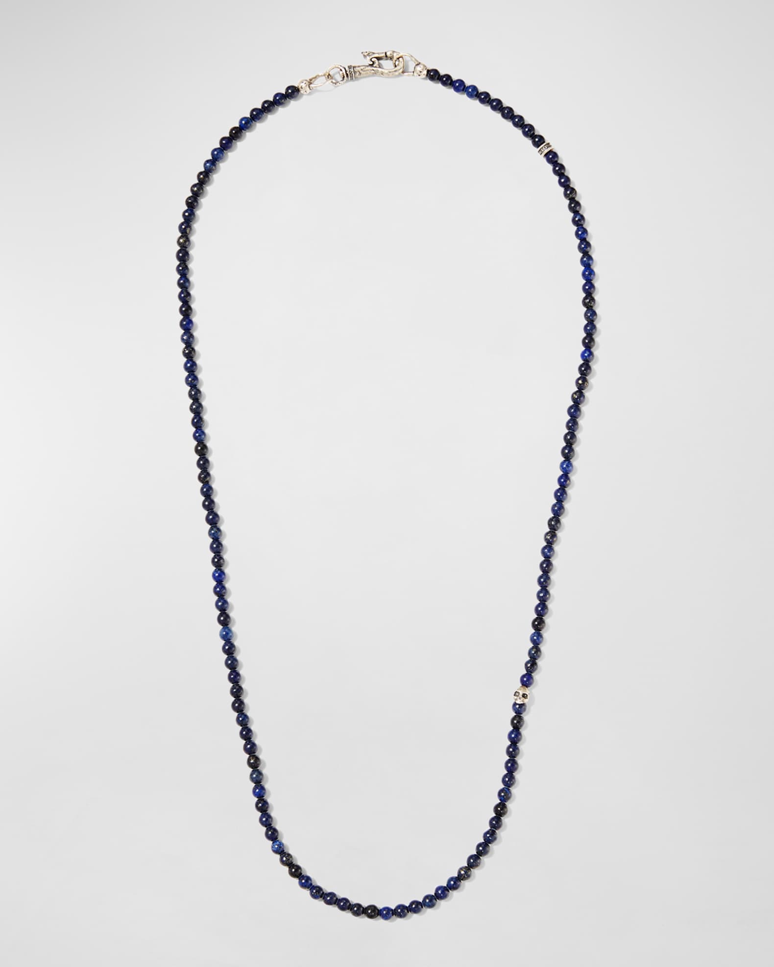 Men's Skull Lapis Beaded Necklace, 24"L 0