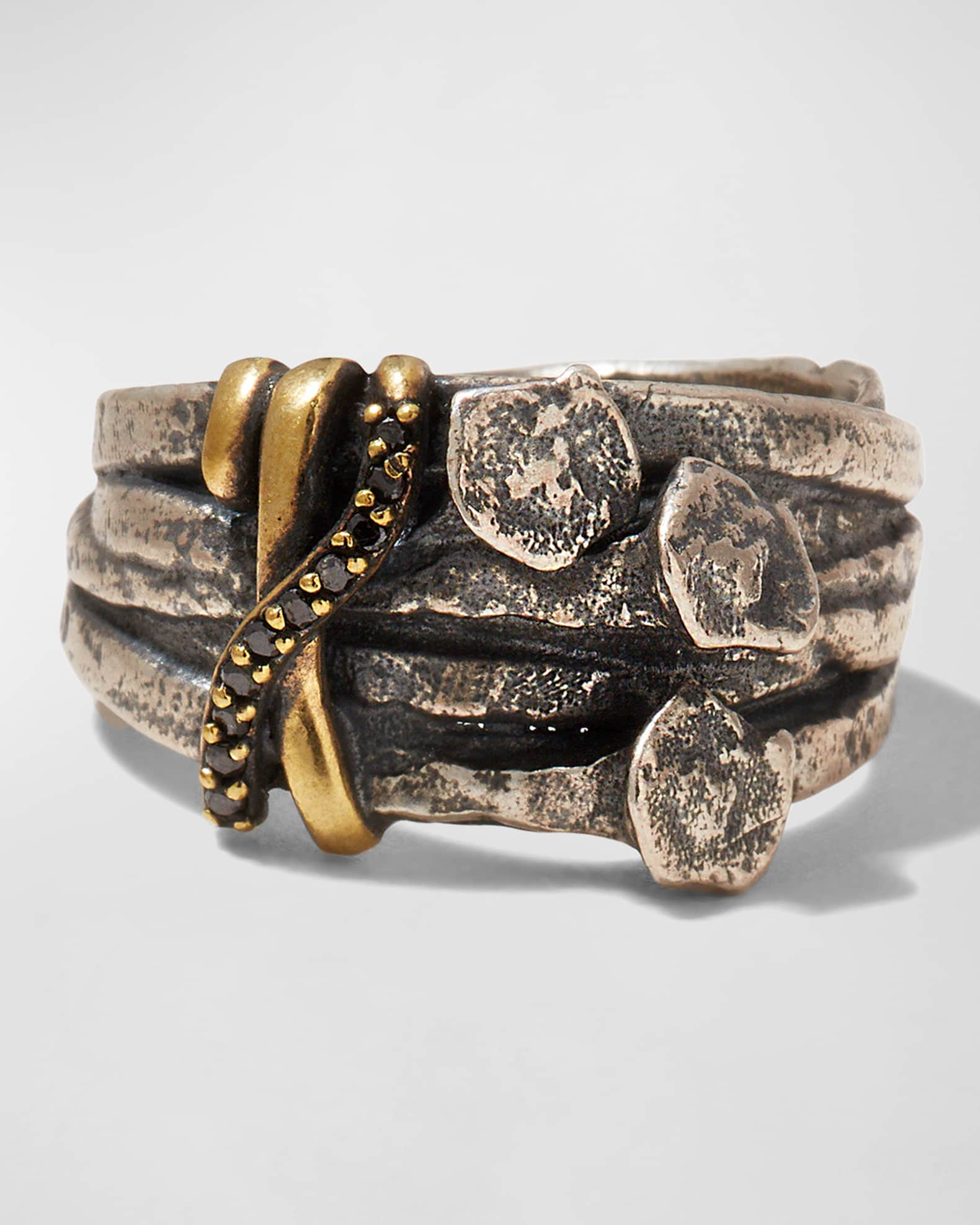 Men's Nails Metal Band Ring w/ Black Diamonds 0
