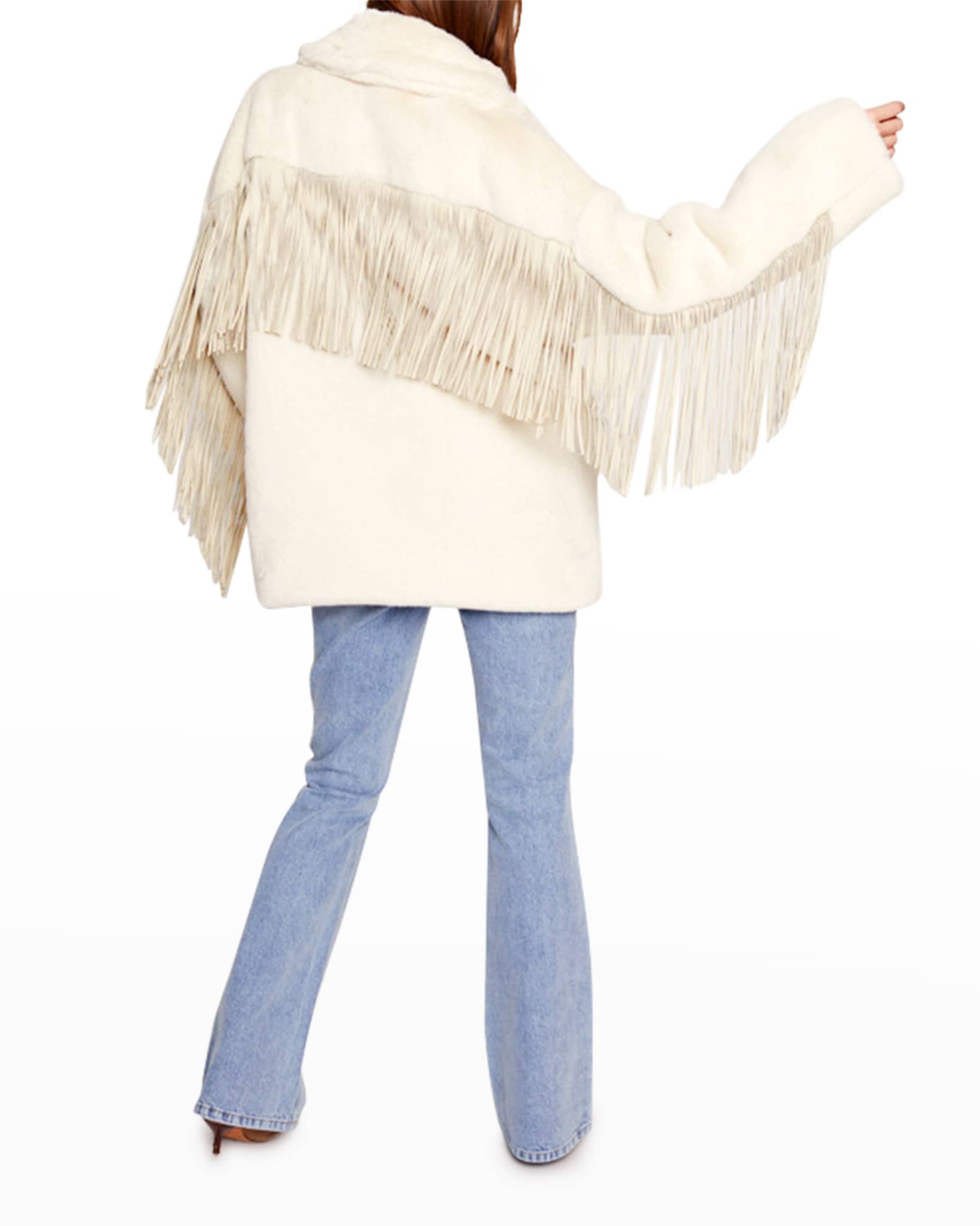Blue Revival Moonlight Spell Vegan Fur Jacket with Faux Leather Fringe