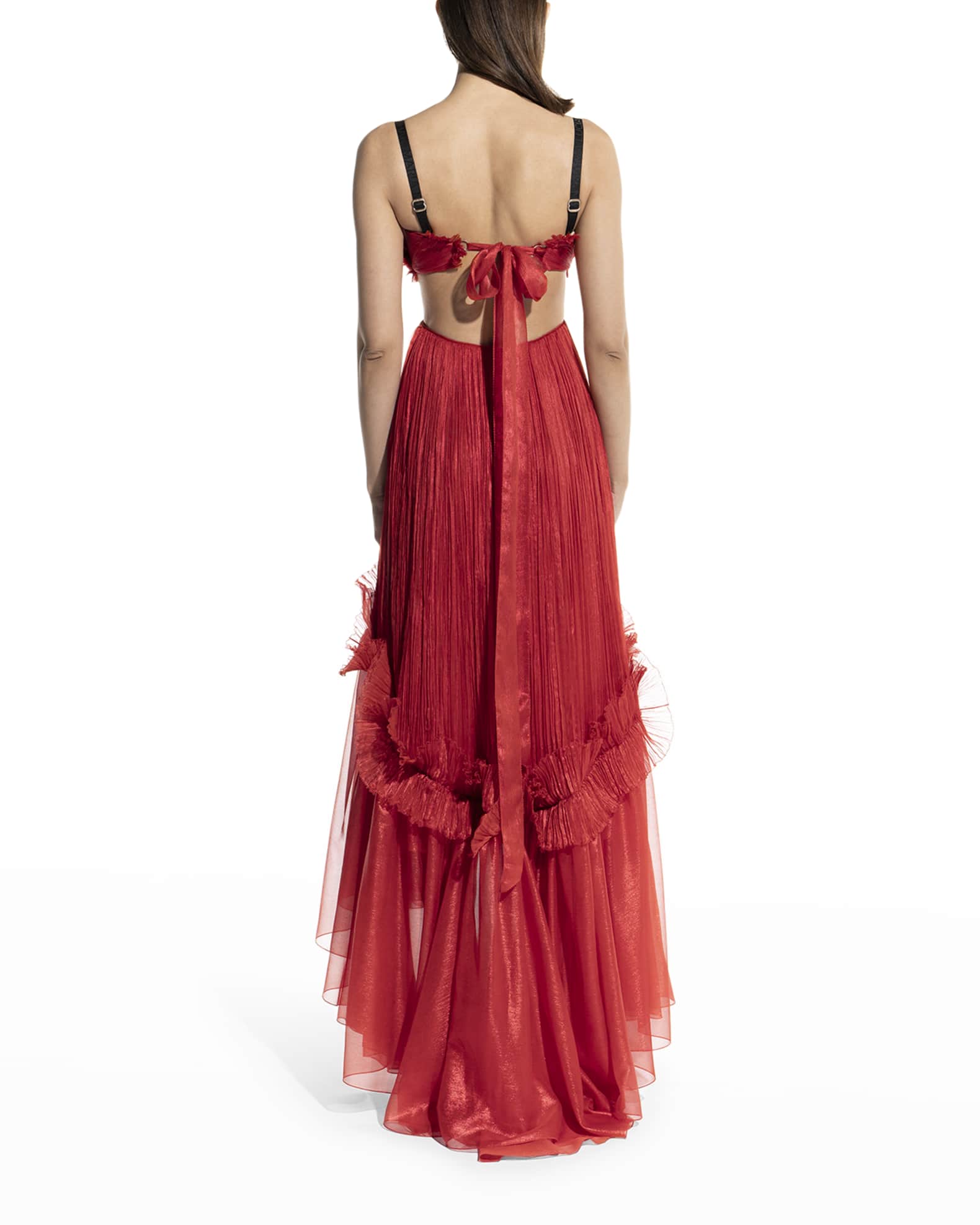 Maria Lucia Hohan Azoray Scallop Ruffle Cutout Plisse Gown | Neiman Marcus