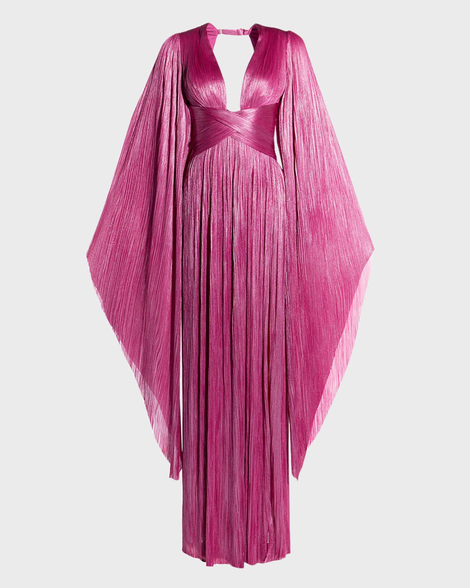 Maria Lucia Hohan Jolie Metallic Plisse Draped Corset Gown w/ Lace-Trim ...