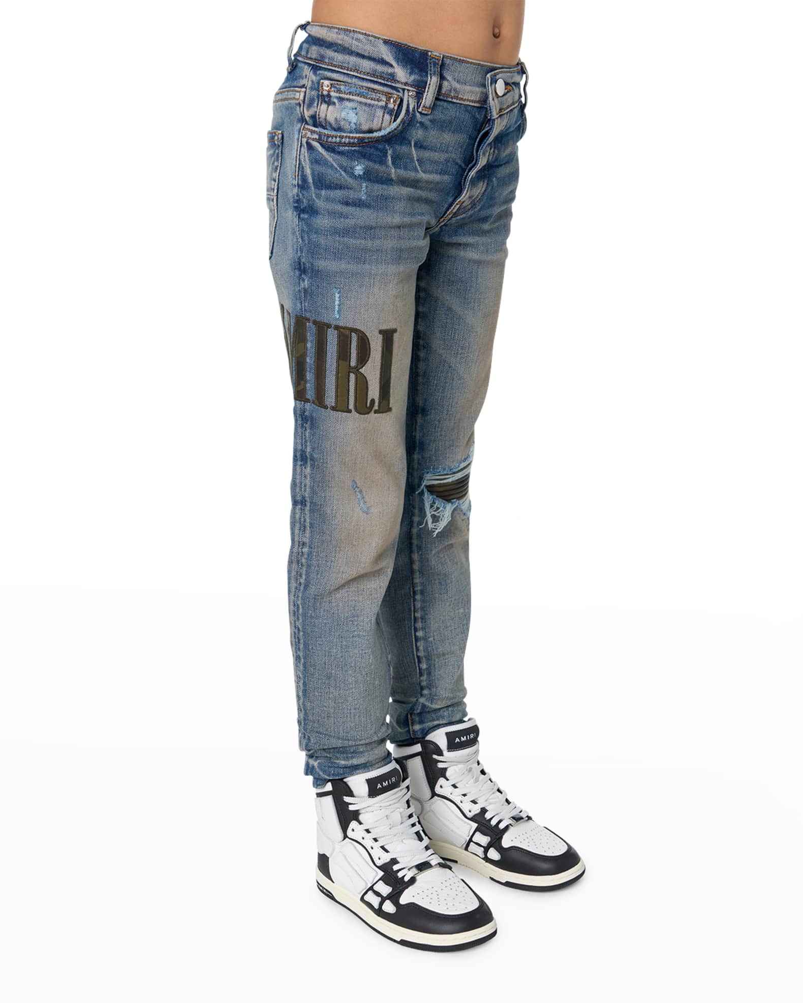 Amiri Kid's Camo Logo Applique Denim Jeans, Size 4-12 | Neiman Marcus