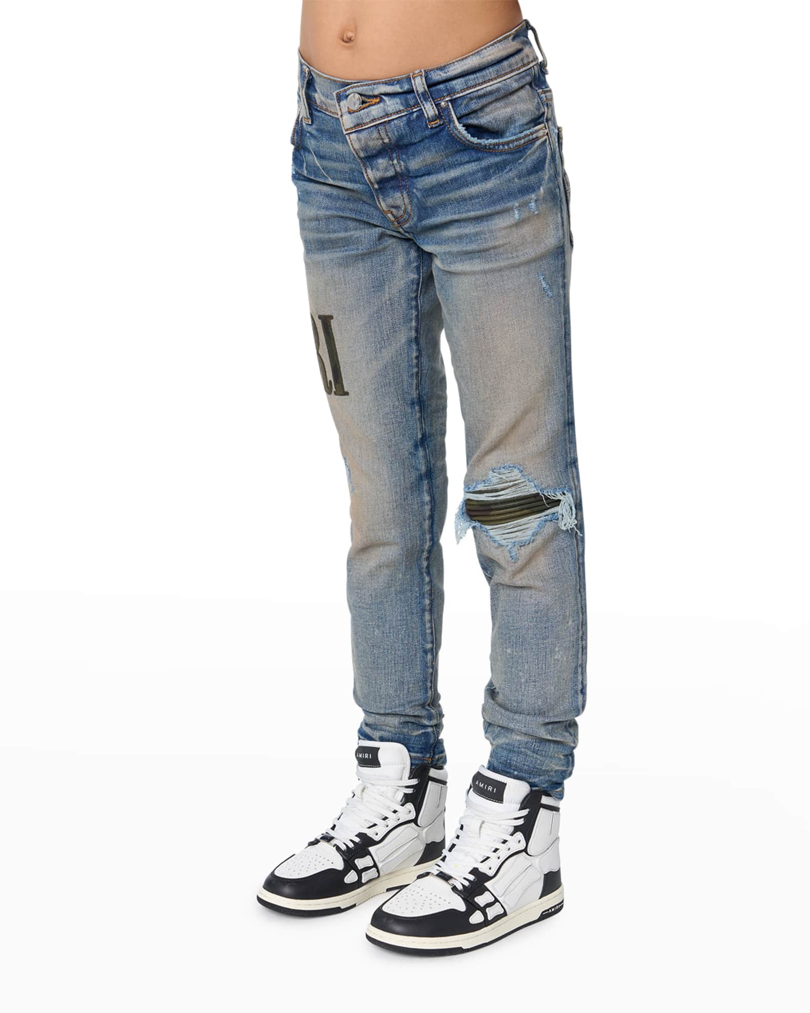 Amiri Kid's Camo Logo Applique Denim Jeans, Size 412 Neiman Marcus