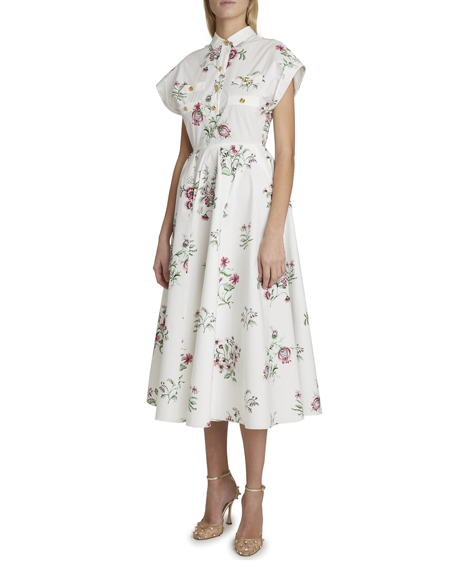 Giambattista Valli Floral-Print Poplin Midi Shirtdress | Neiman Marcus