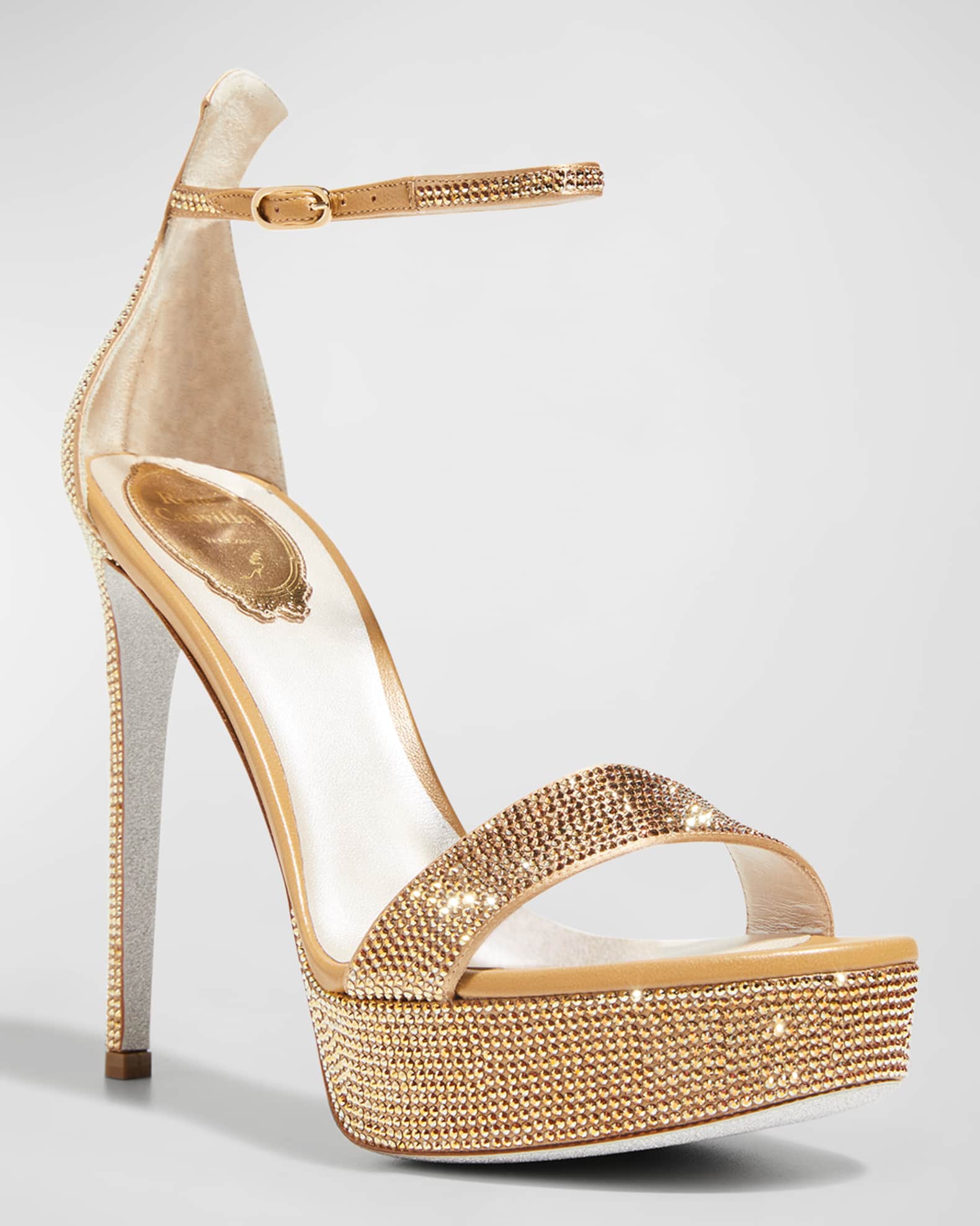 Rene Caovilla Crystal Ankle-Strap Platform Sandals | Neiman Marcus