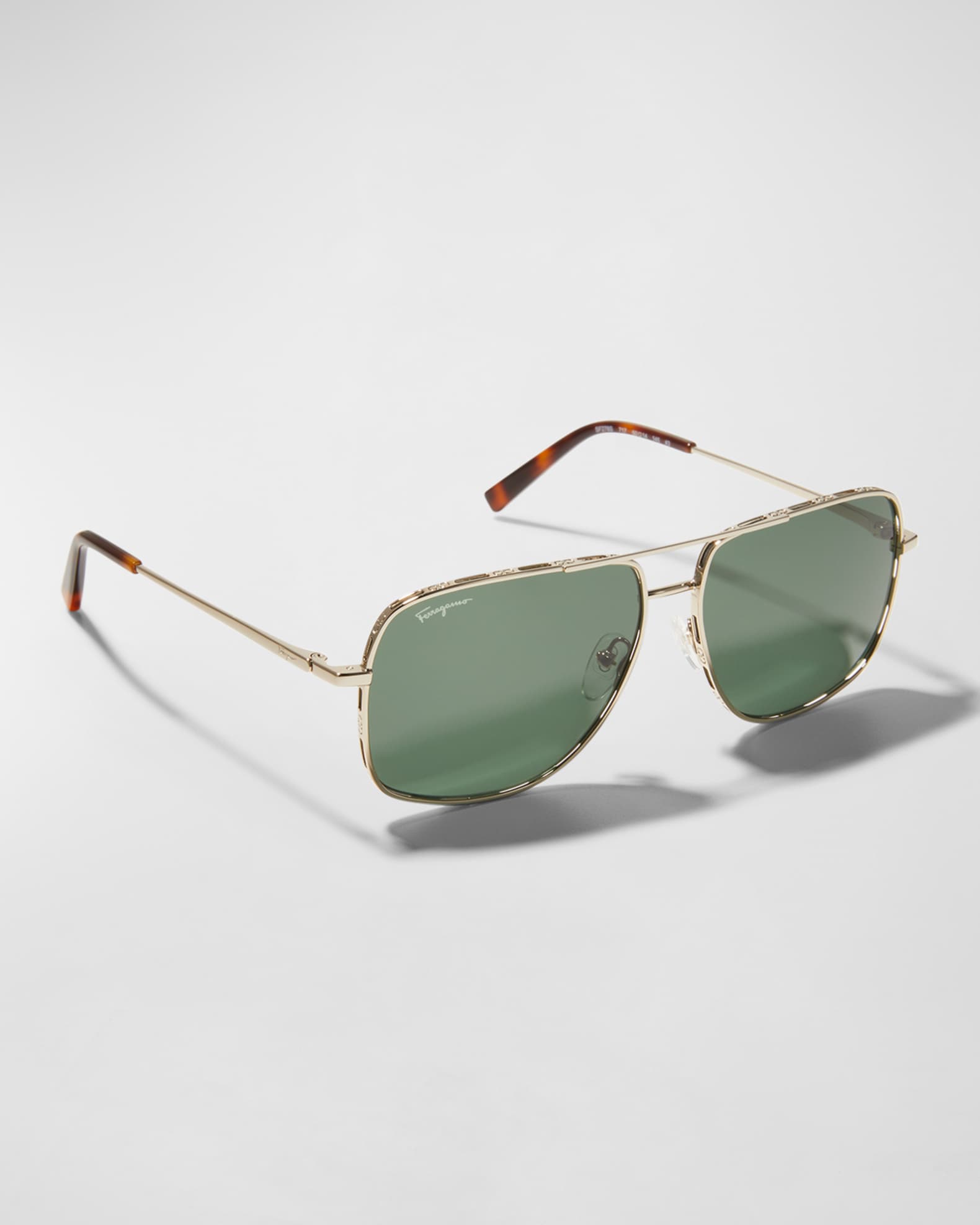 Ferragamo Men's Metal Gancini Rim Navigator Aviator Sunglasses