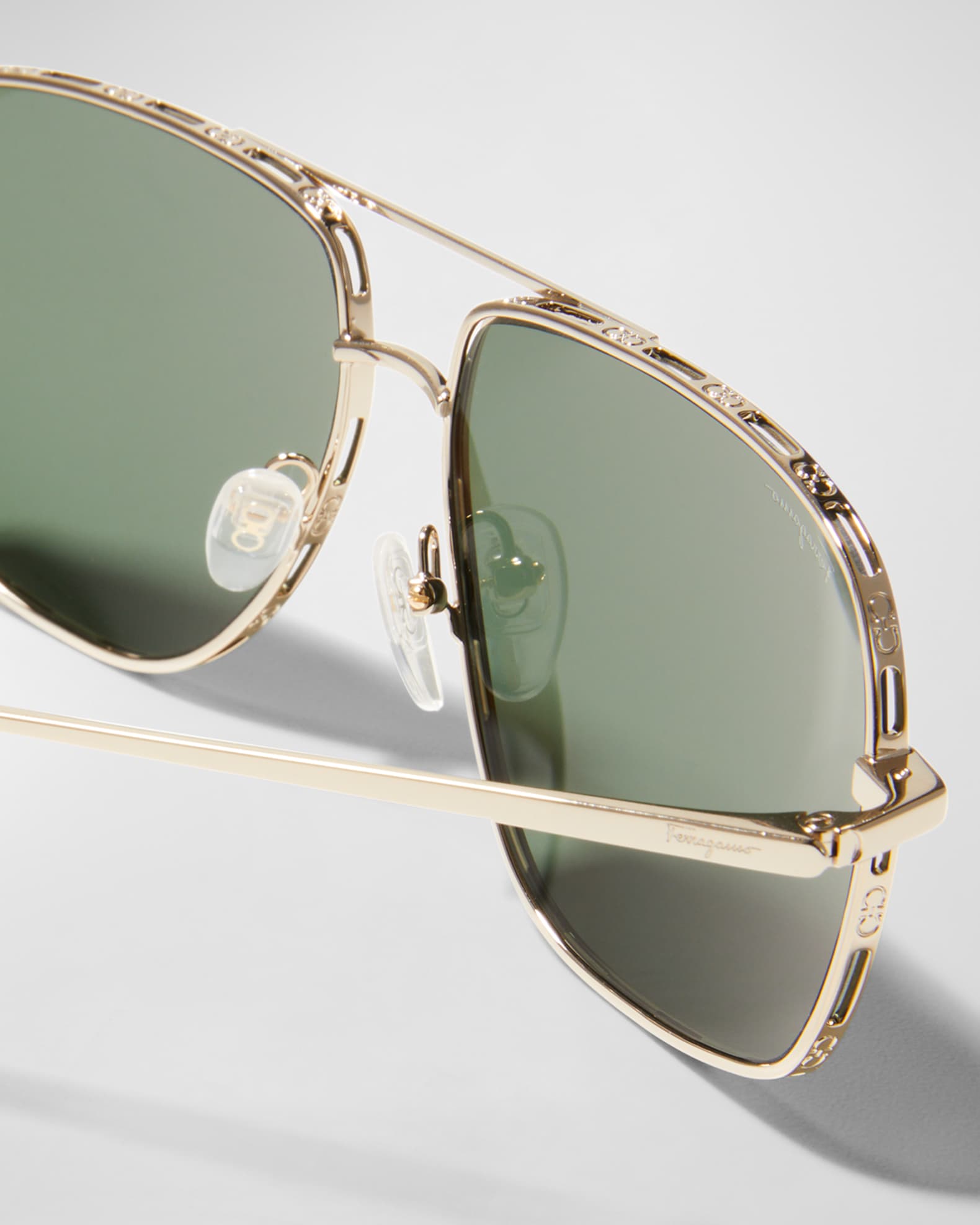 Ferragamo Men s Metal Gancini Rim Navigator Aviator Sunglasses Neiman Marcus