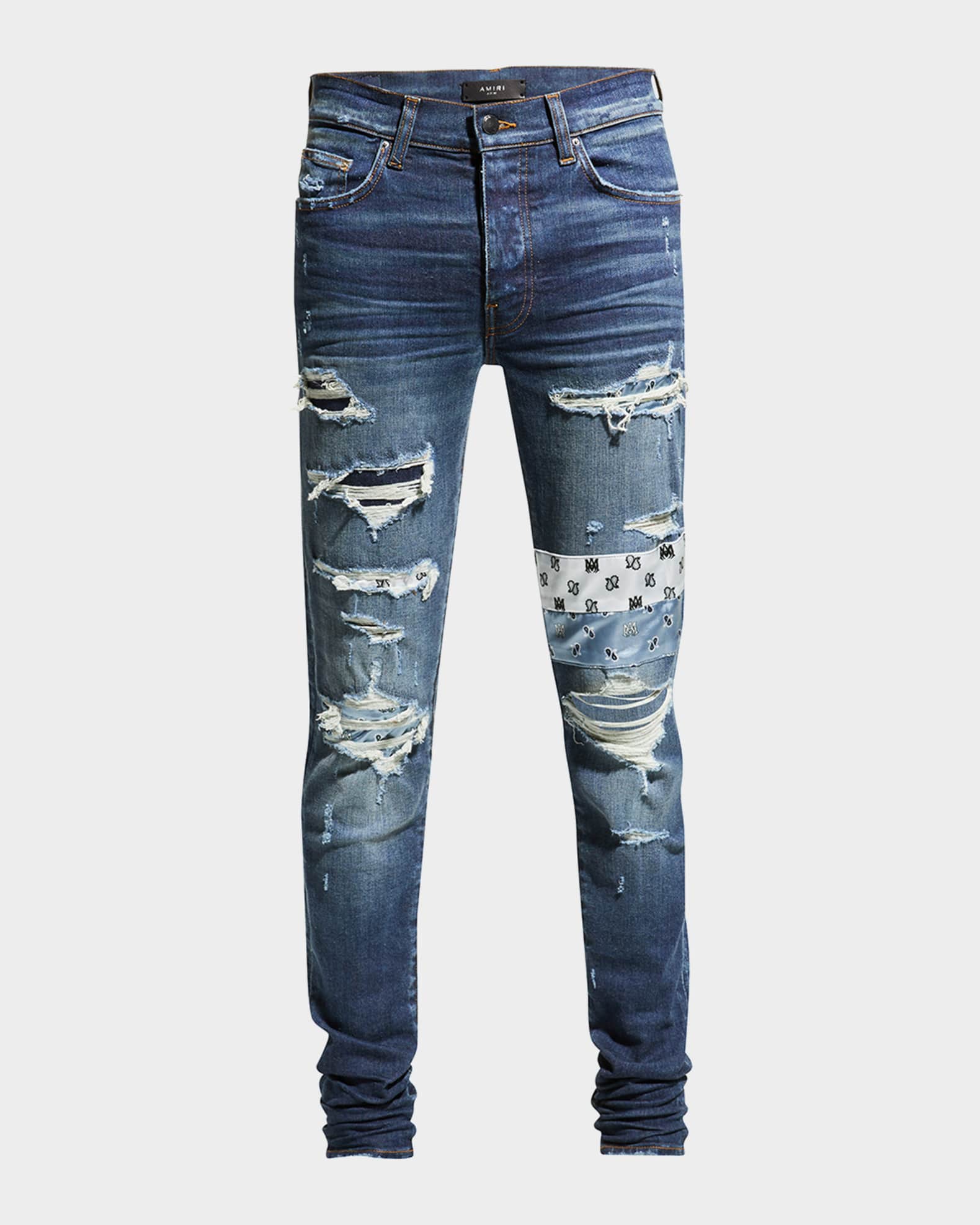 Ripped skinny jeans with patches sales