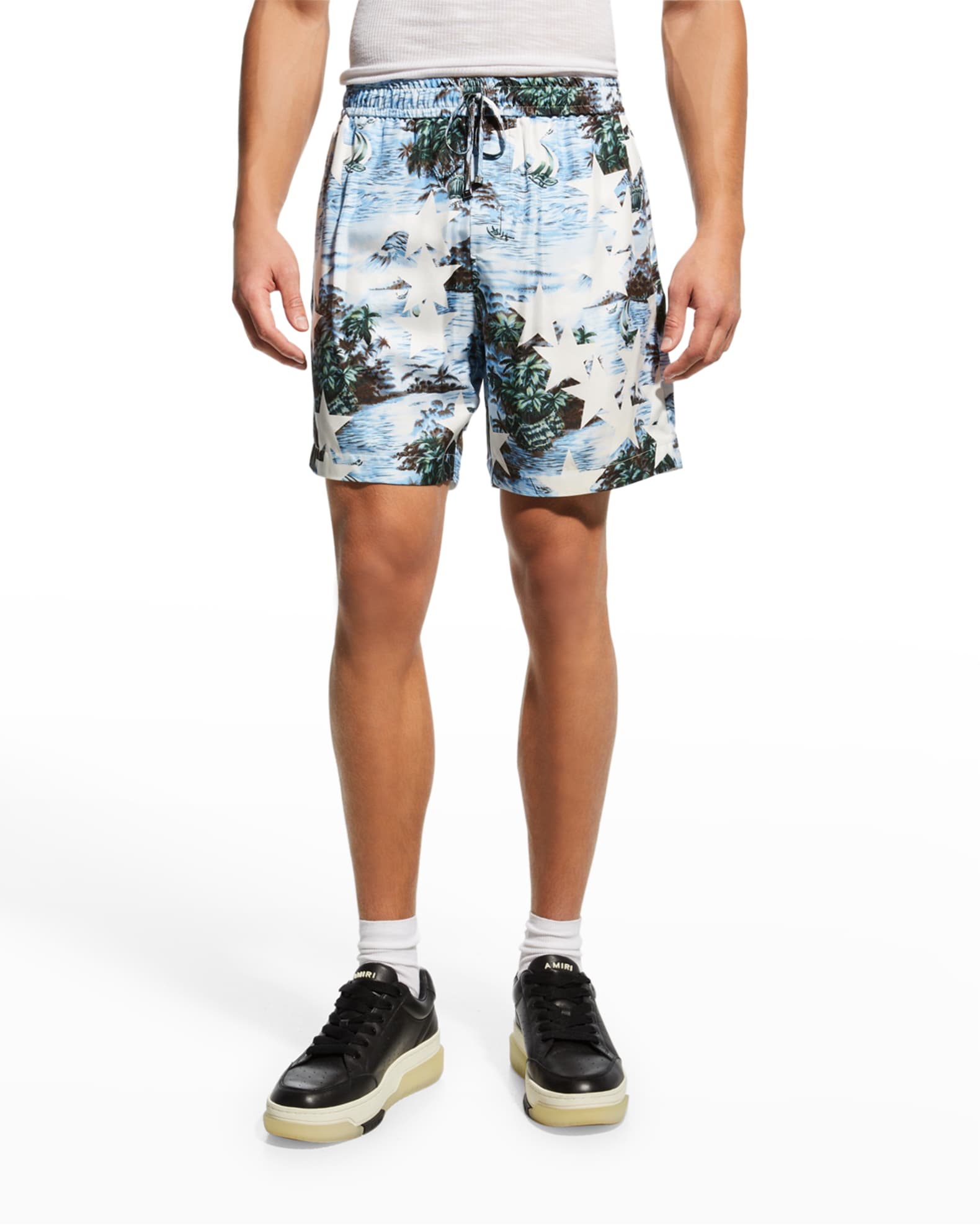 Amiri Men's Tropical Star Silk Shorts Neiman Marcus