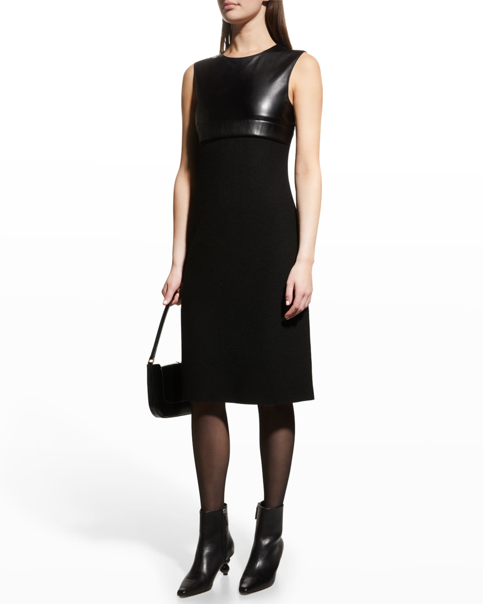 Emporio Armani MixedMedia Leather Knit Midi Dress Neiman Marcus