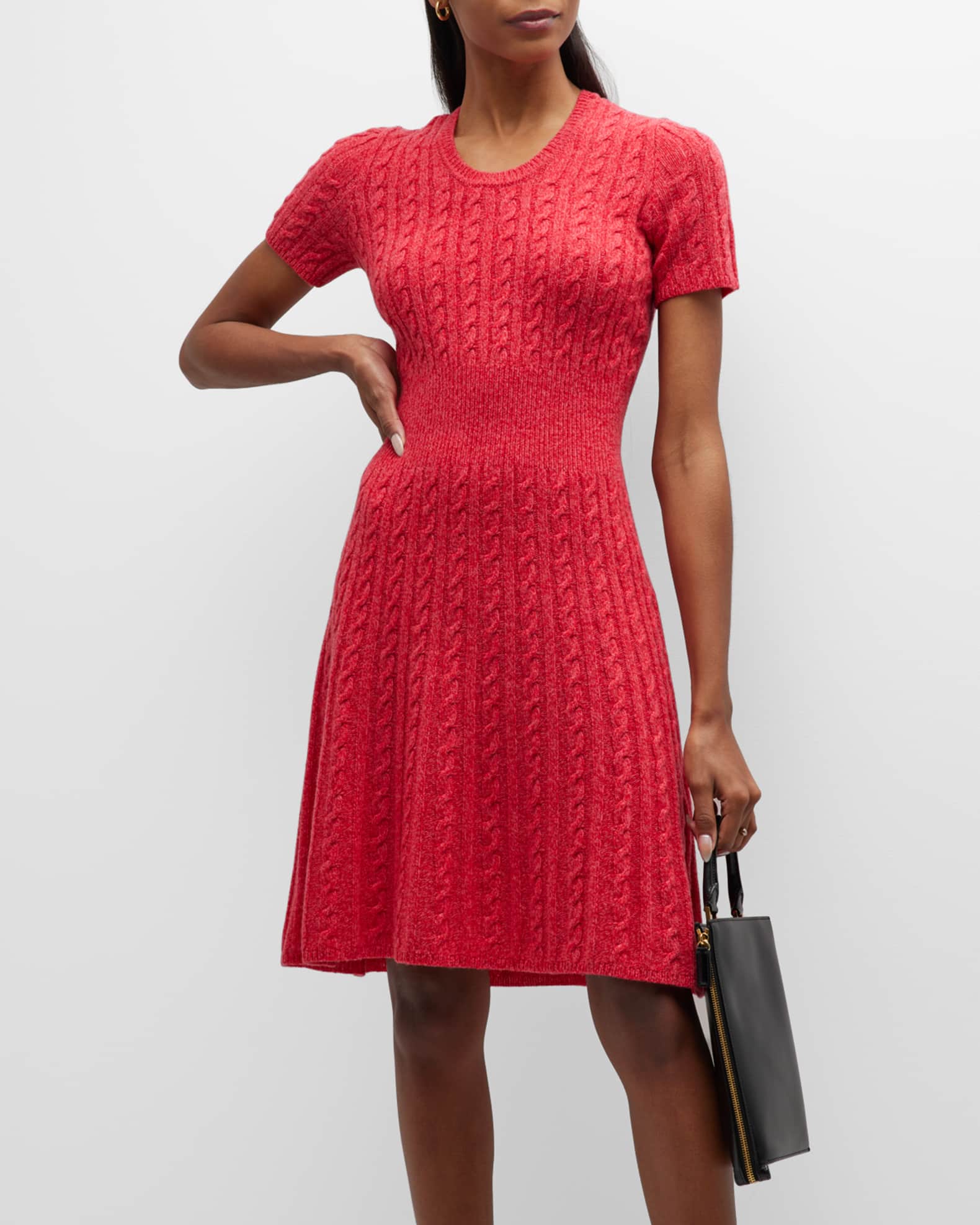 Emporio Armani Short-Sleeve Cable-Knit Wool Dress | Neiman Marcus