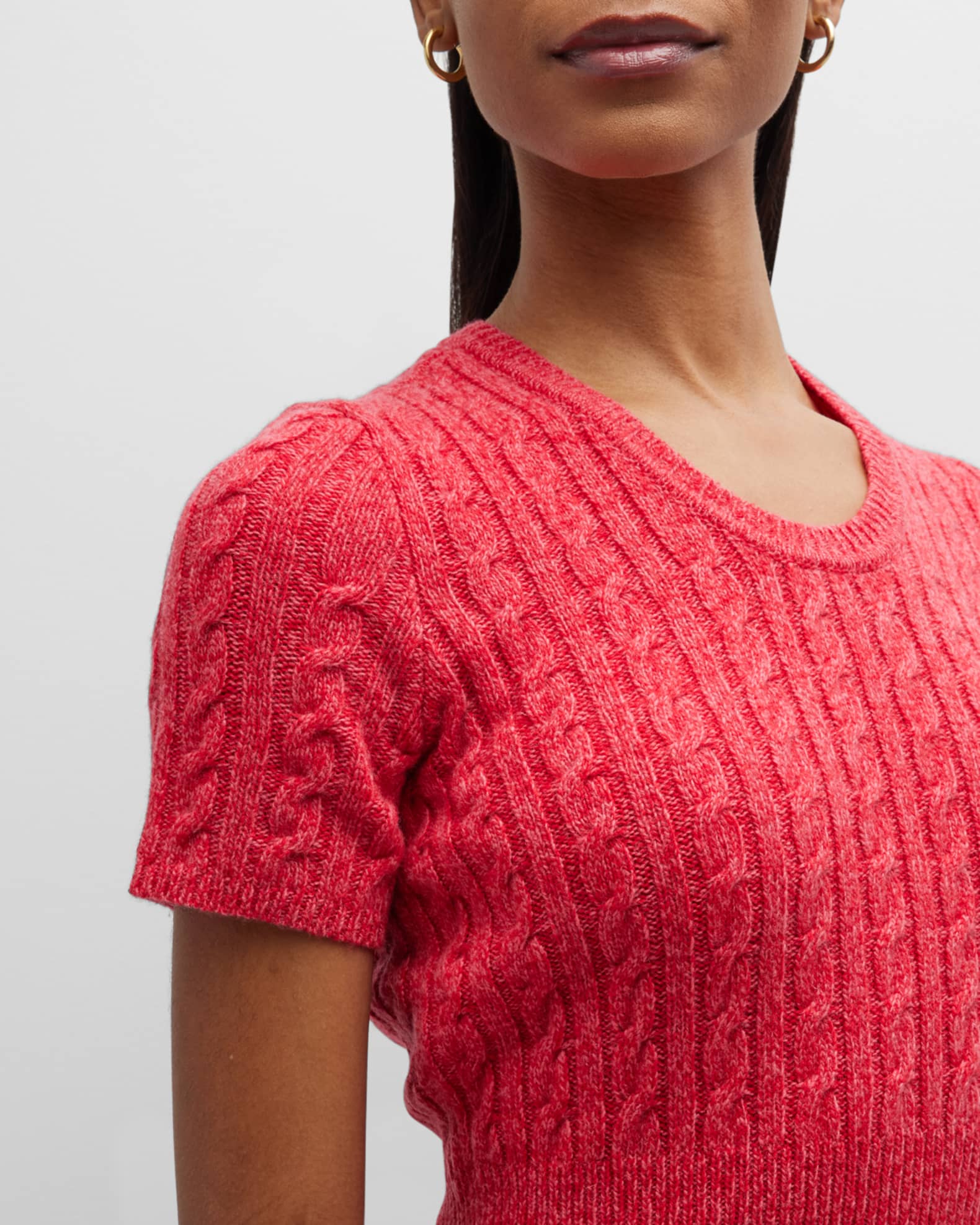 Emporio Armani Short-Sleeve Cable-Knit Wool Dress | Neiman Marcus