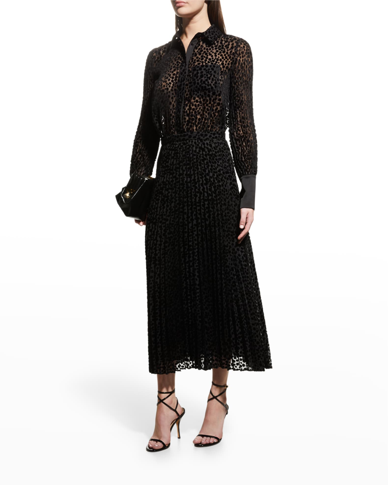 Emporio Armani Pleated Flocked Velvet Maxi Dress Neiman Marcus