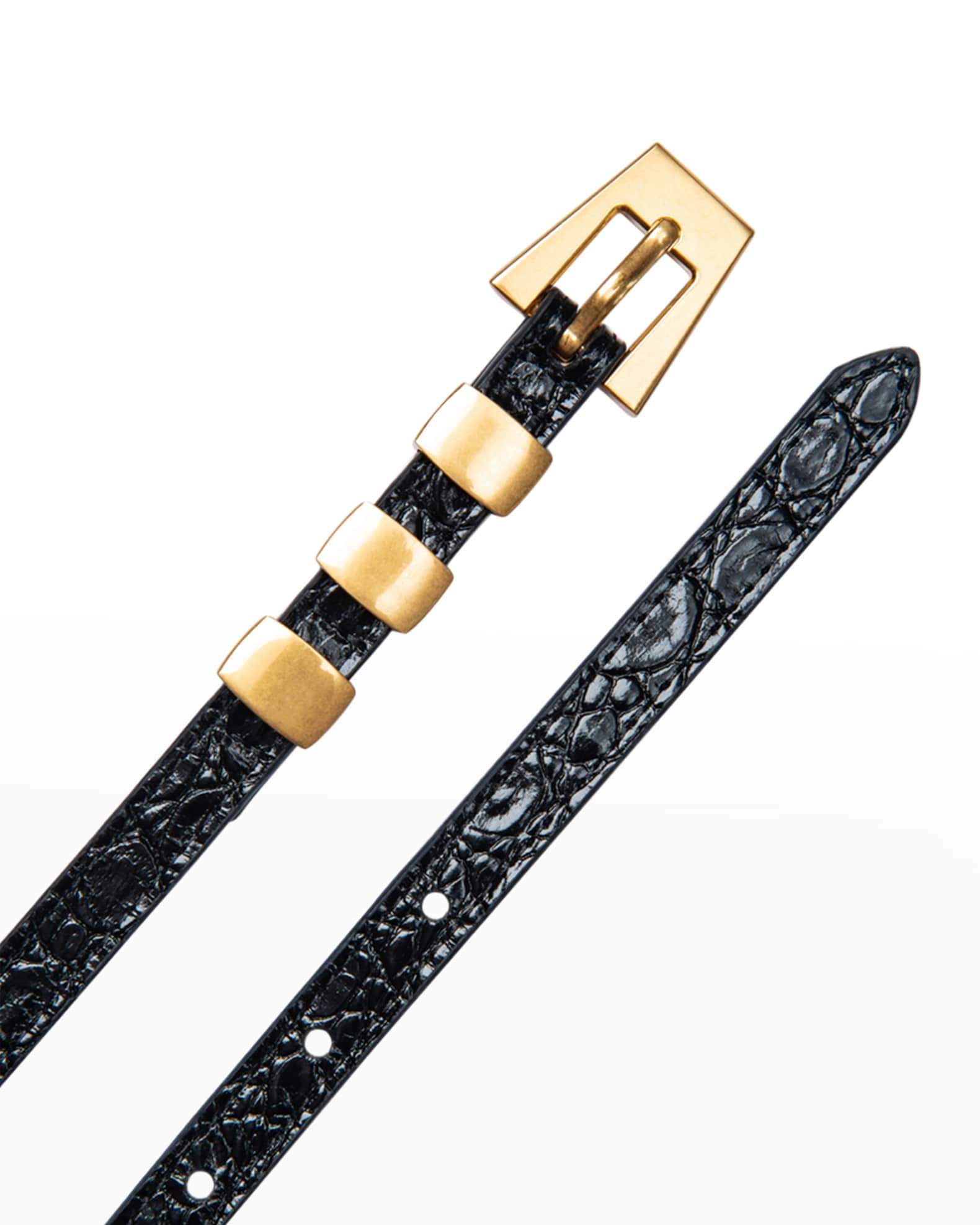 Vic Croc-Embossed Leather Skinny Belt 1