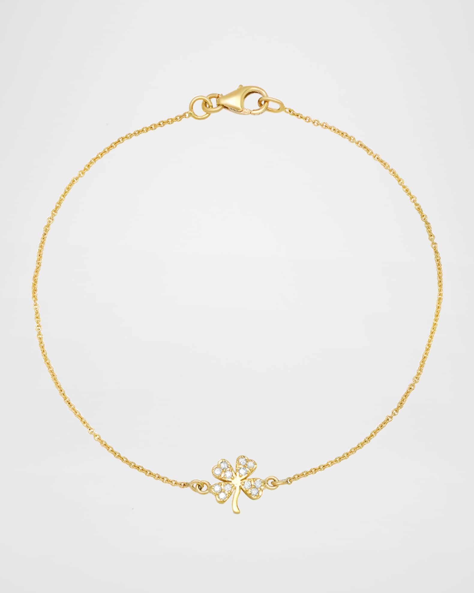 18k Yellow Gold Clover Charm Bracelet w/ Diamonds 0