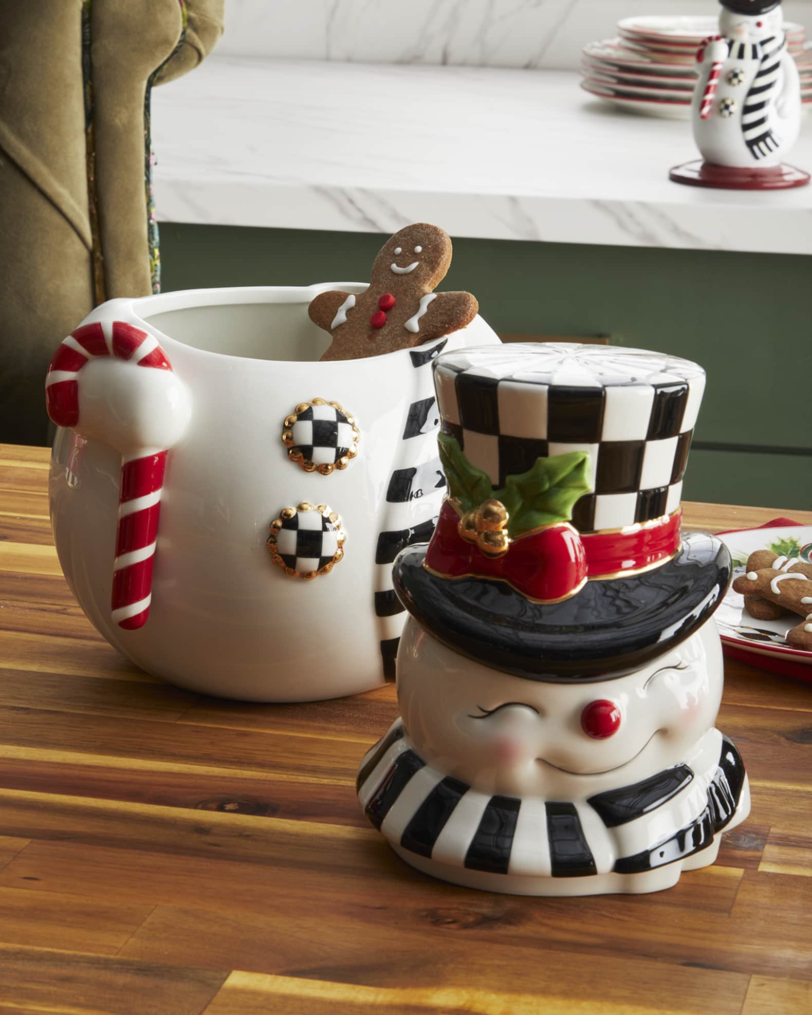 MacKenzie Childs Nostalgia Snowman Cookie Jar Neiman Marcus
