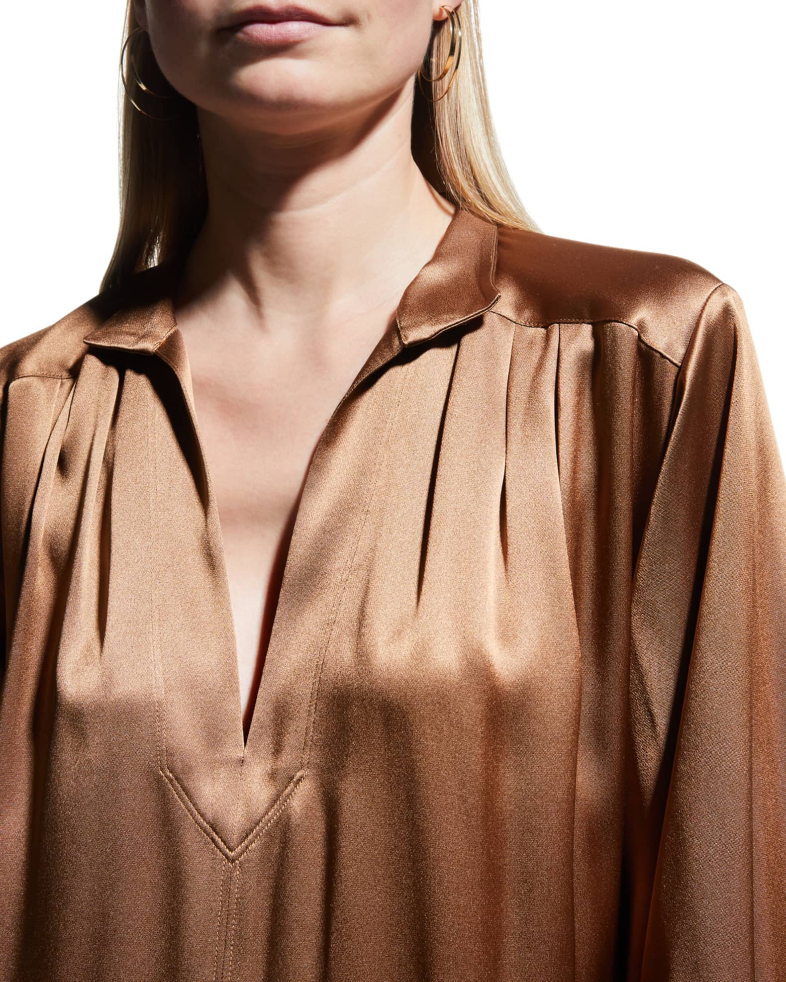 FRAME Silk Kaftan Collared Maxi Dress Neiman Marcus