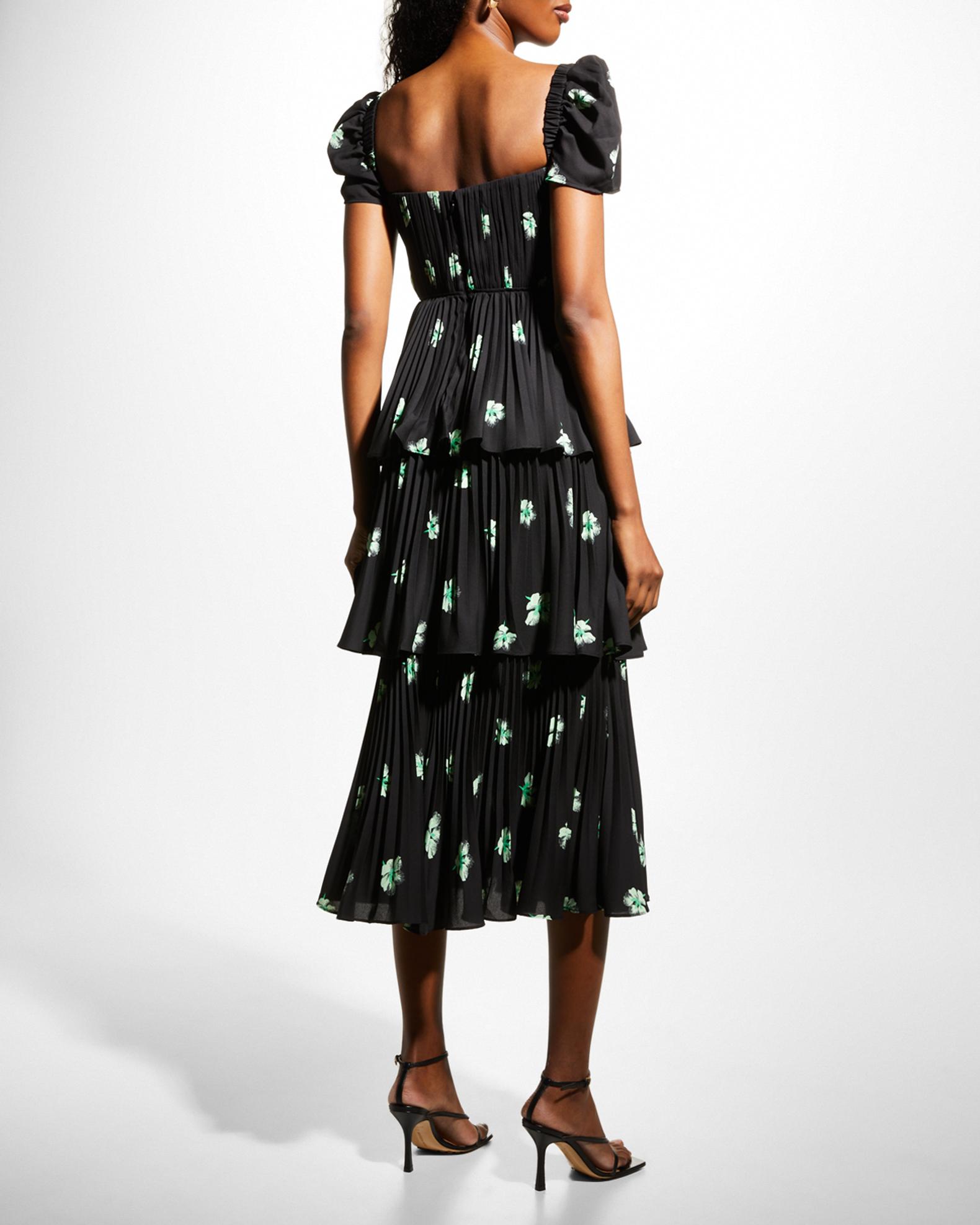 Midi dress - PANSY FANTASY green - Retro pansy print
