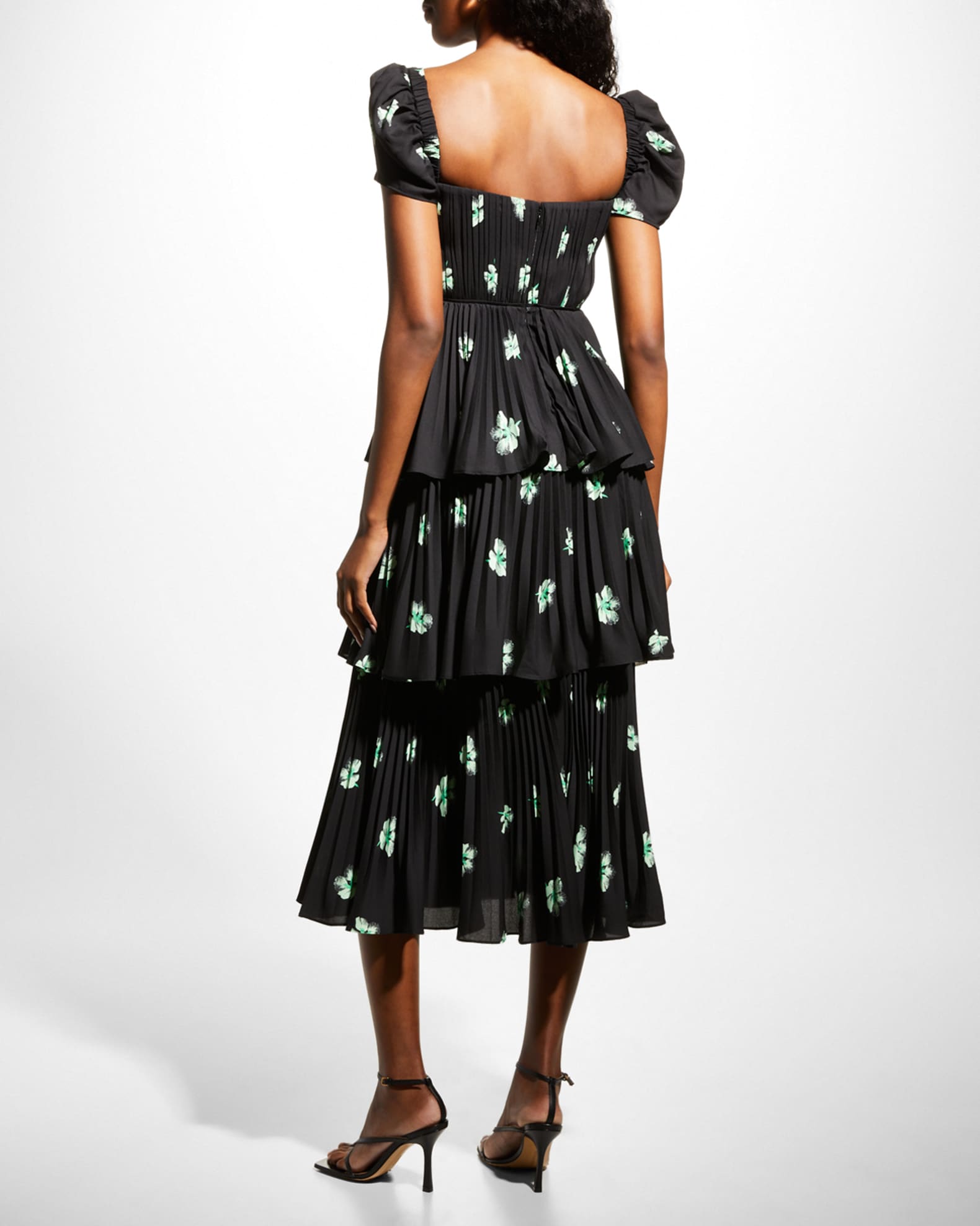 Patterned Crossover Midi Dress - Black