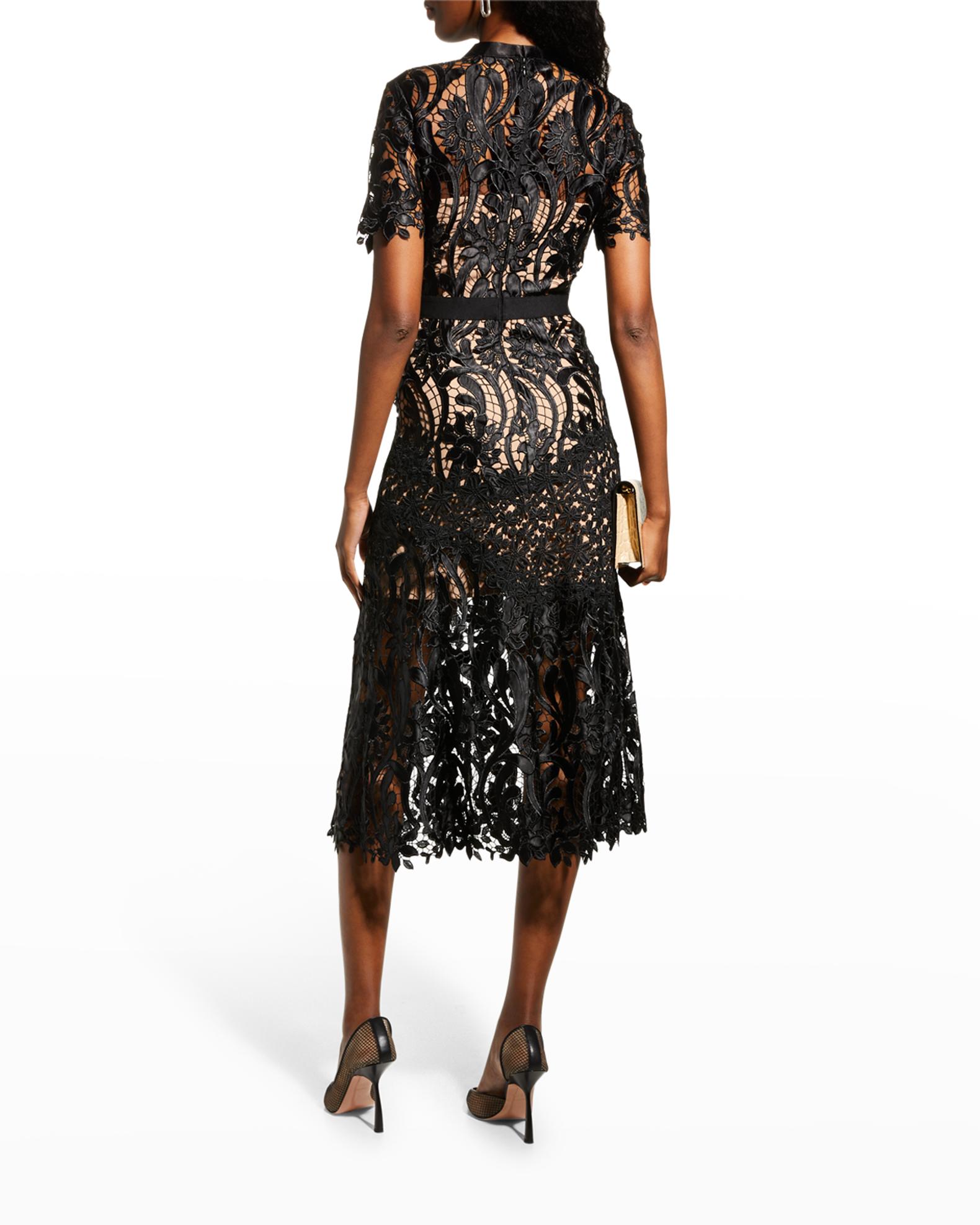 self-portrait short-sleeve lace midi-dress guipure lace midi dress with belt