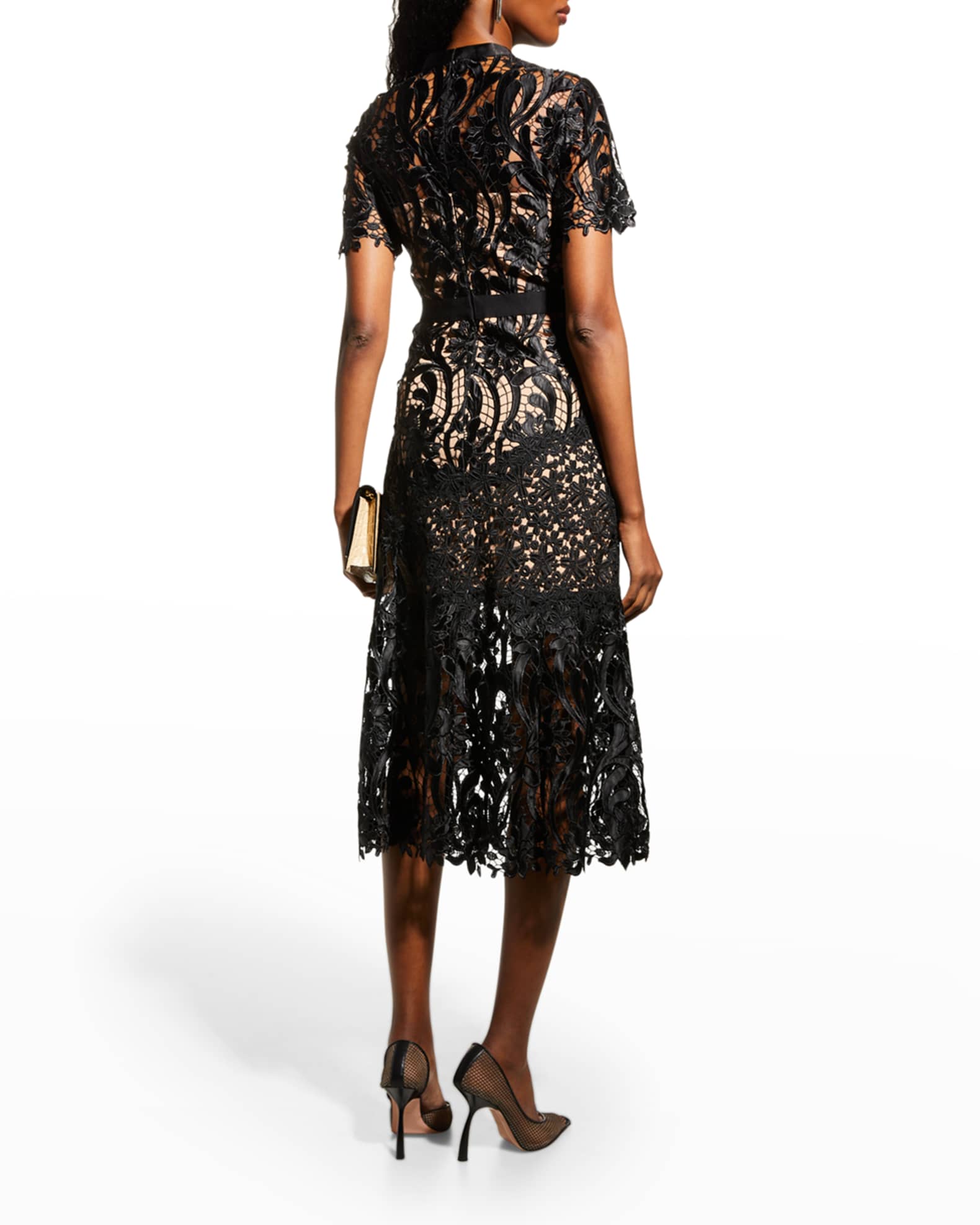美品 セルフポートレイト Lace Pattern Midi Dress Self-Portrait Prairie Cutwork Lace Midi Dress | Neiman Marcus