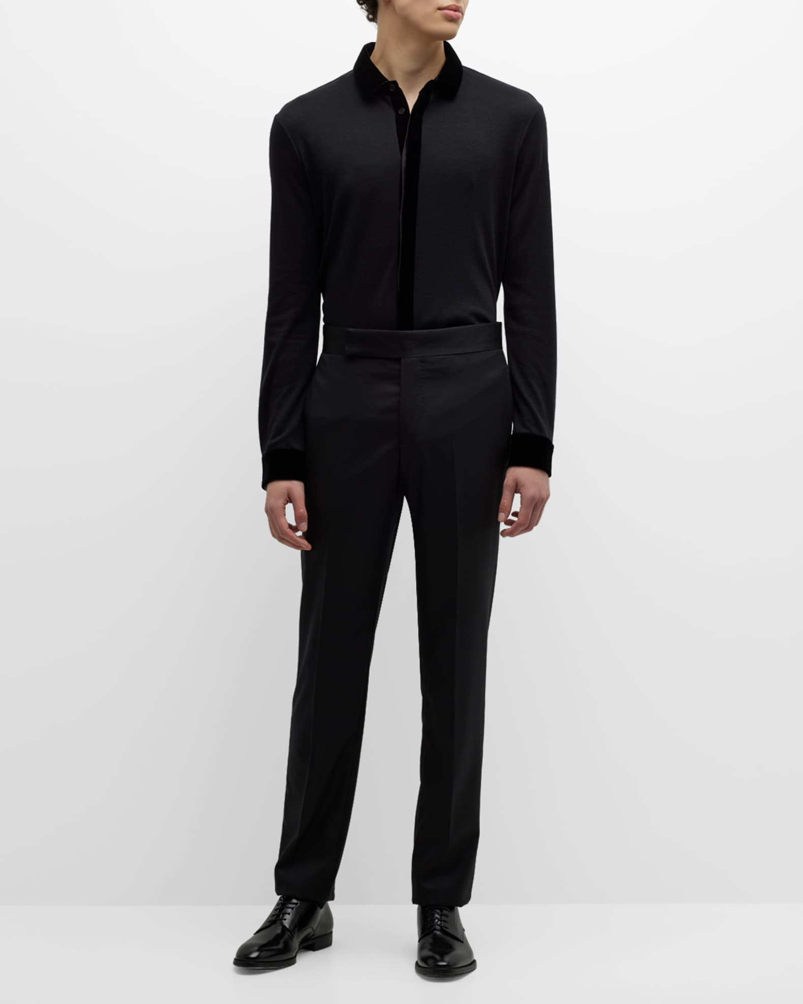 Giorgio Armani Men's Velvet-Trim Dress Shirt | Neiman Marcus