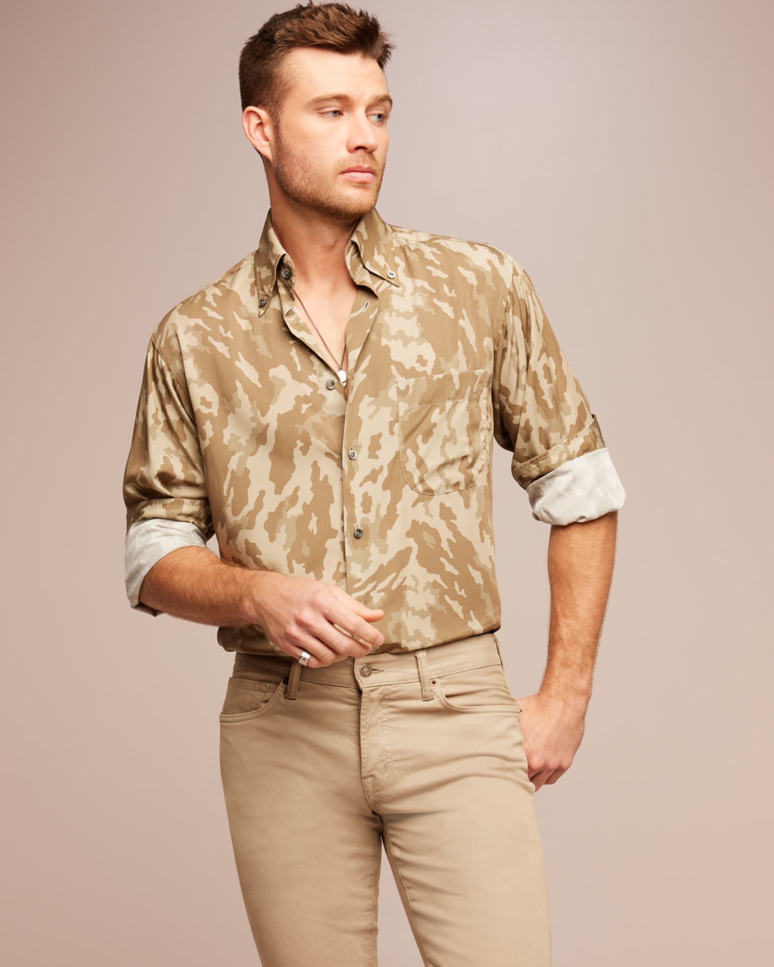 TOM FORD Men's CamouflagePrint Dress Shirt Neiman Marcus