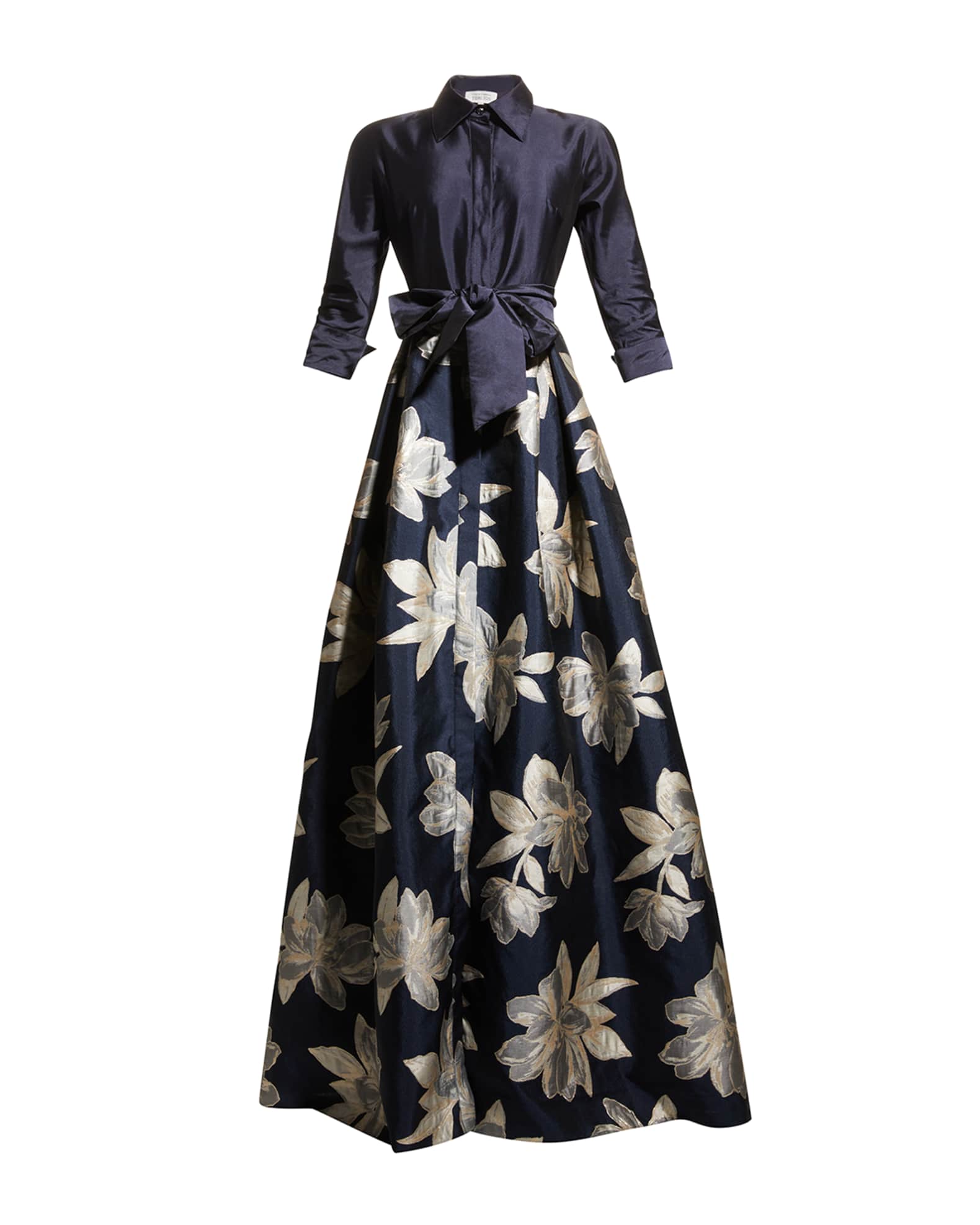 Rickie Freeman for Teri Jon Floral Jacquard Shirtdress Gown | Neiman Marcus