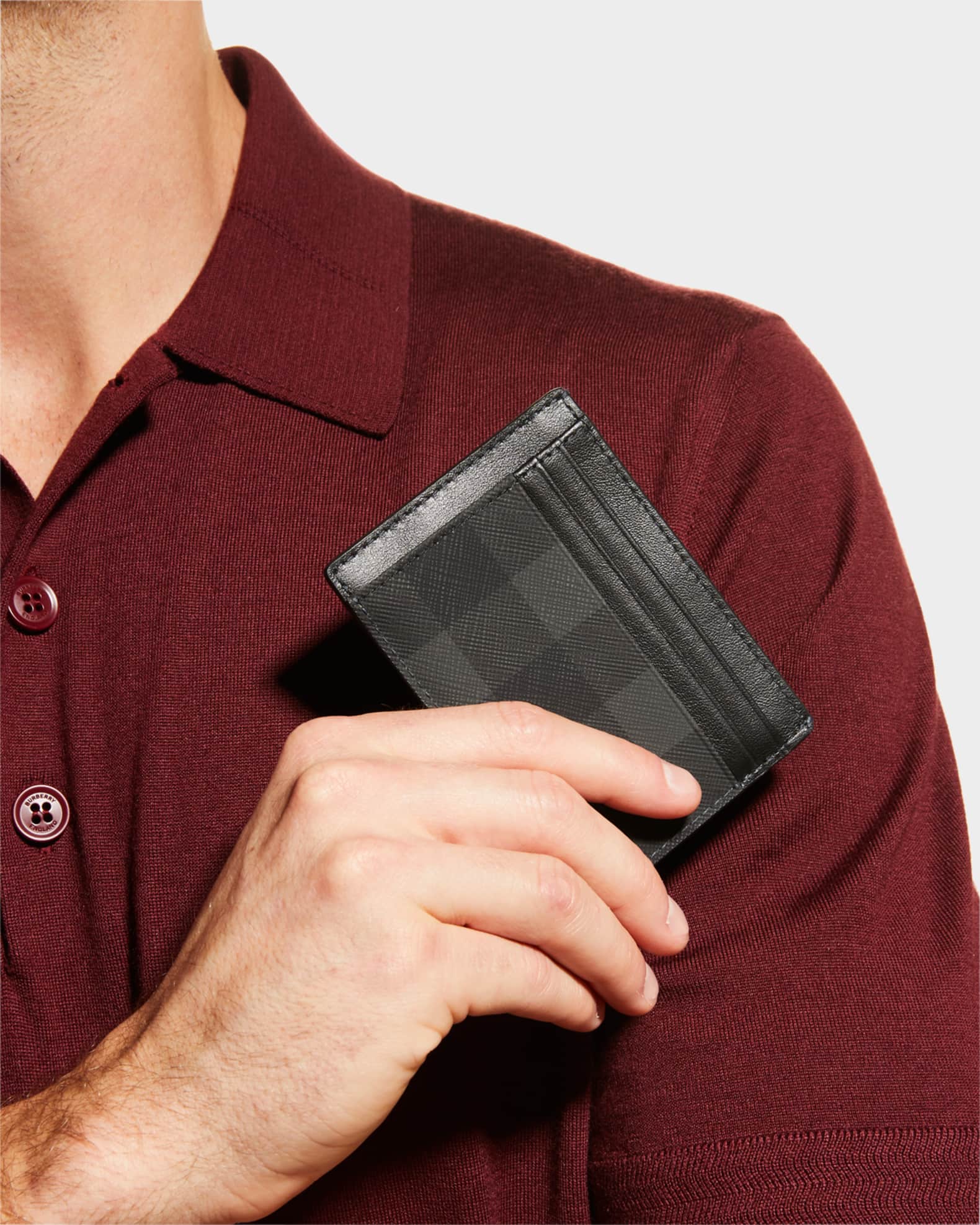 Men s Sandon Check and Leather Card Case