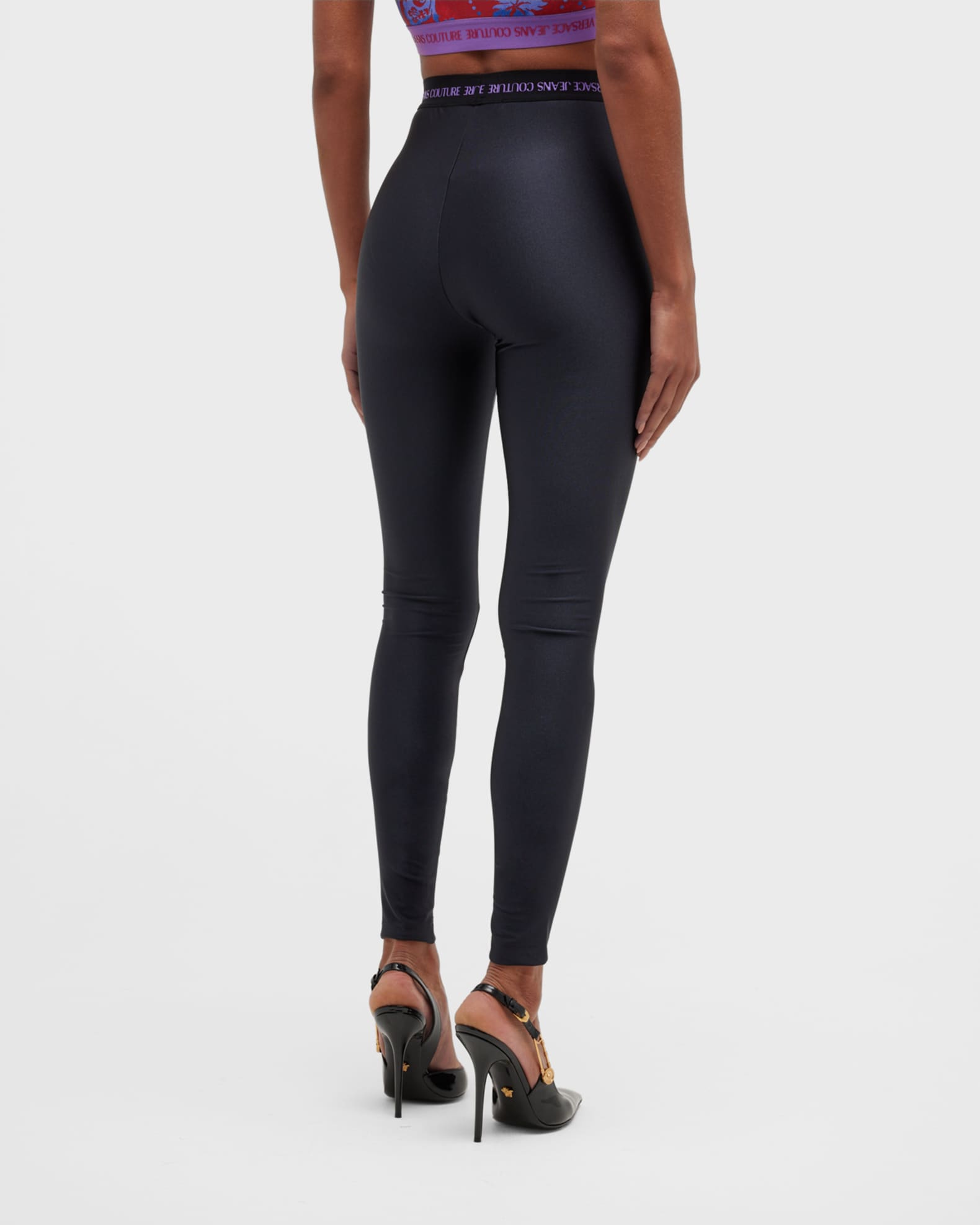 versace jeans couture garland logo waist leggings