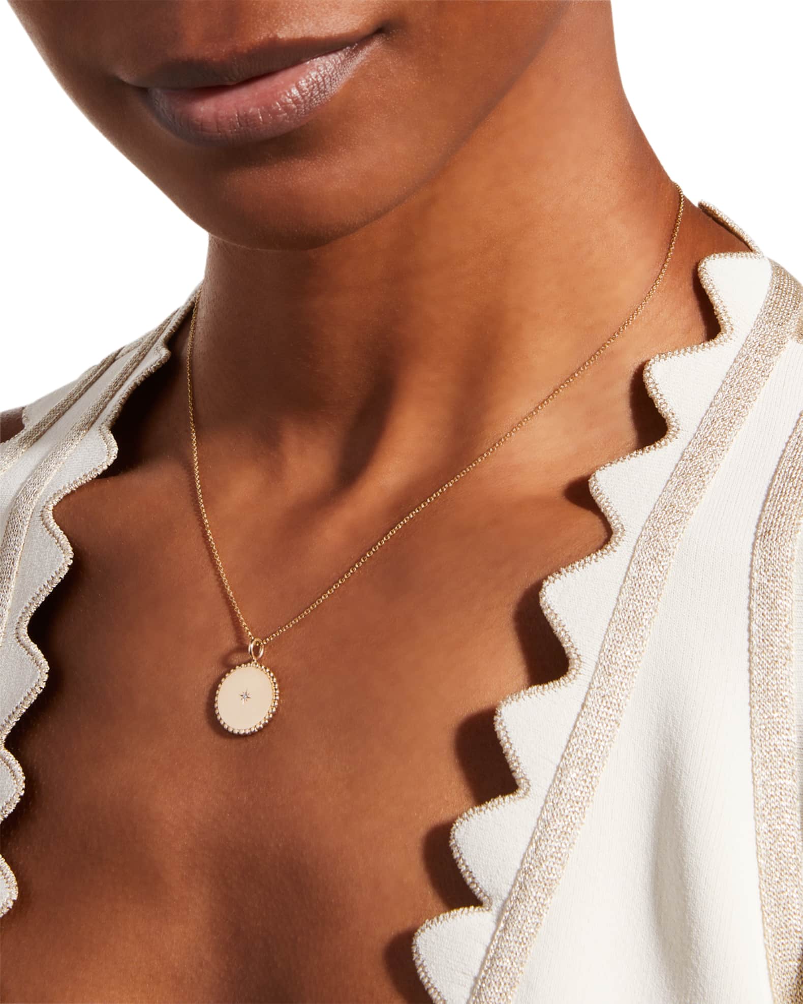 Sarah Chloe Alana 14K Gold Beaded Medallion Necklace Neiman Marcus
