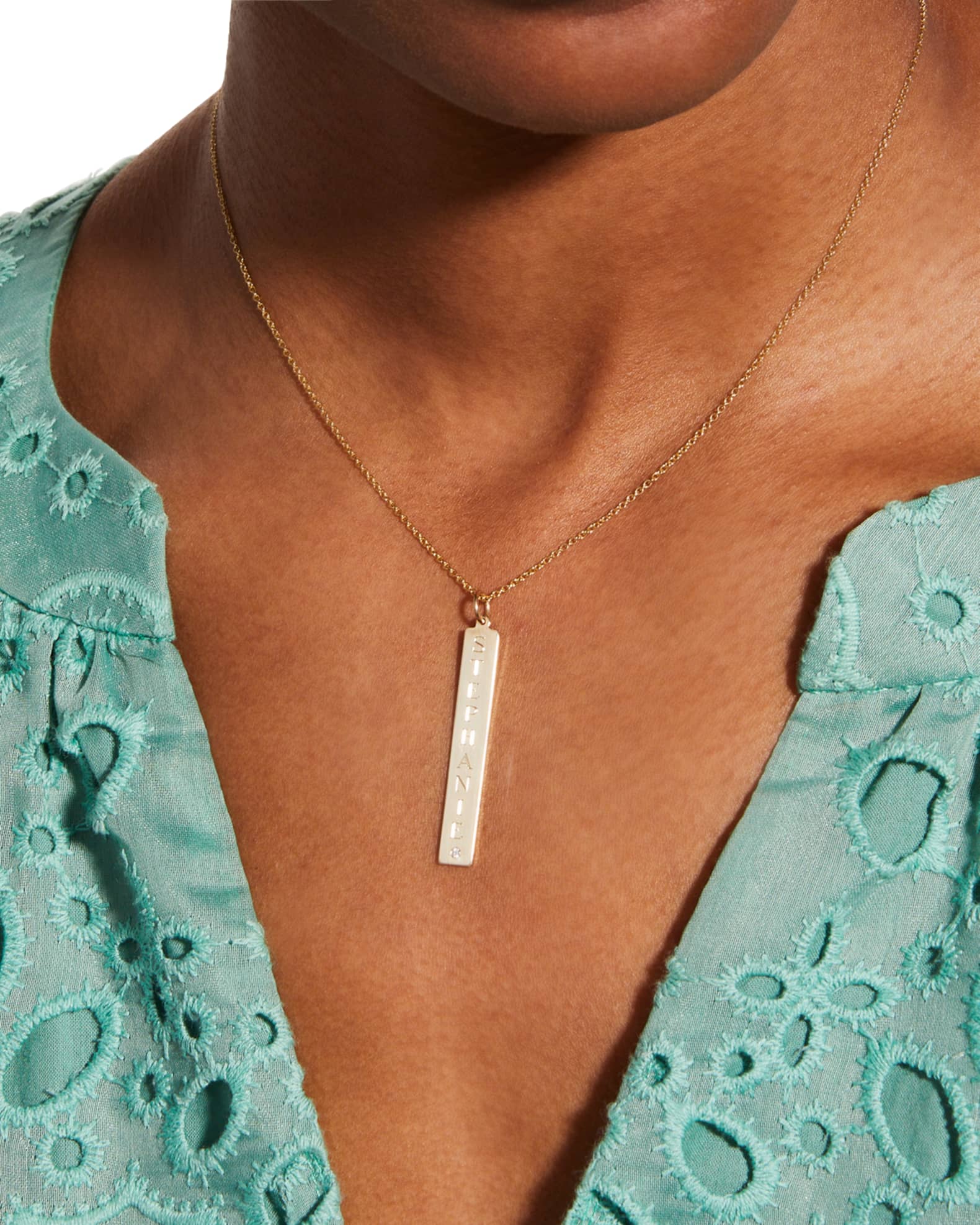 Melange 14K Gold Leigh Engraved Dog Tag with Diamond 1