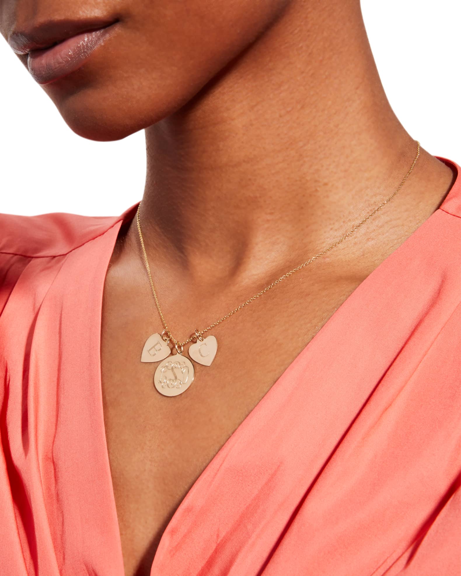 Sonya 14K Gold Layered Monogram and Heart Initials Necklace 1