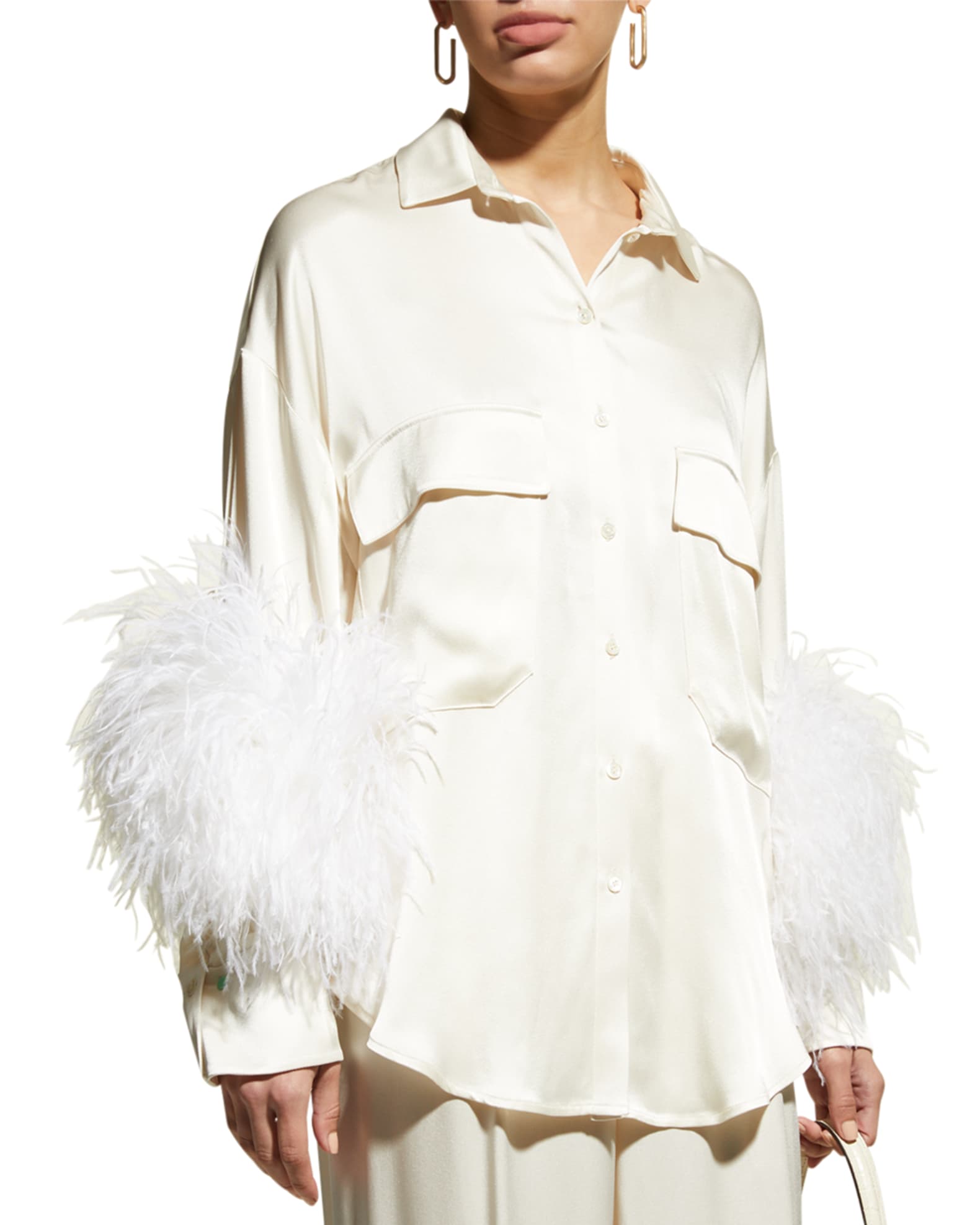 White Feather Trim Shirt