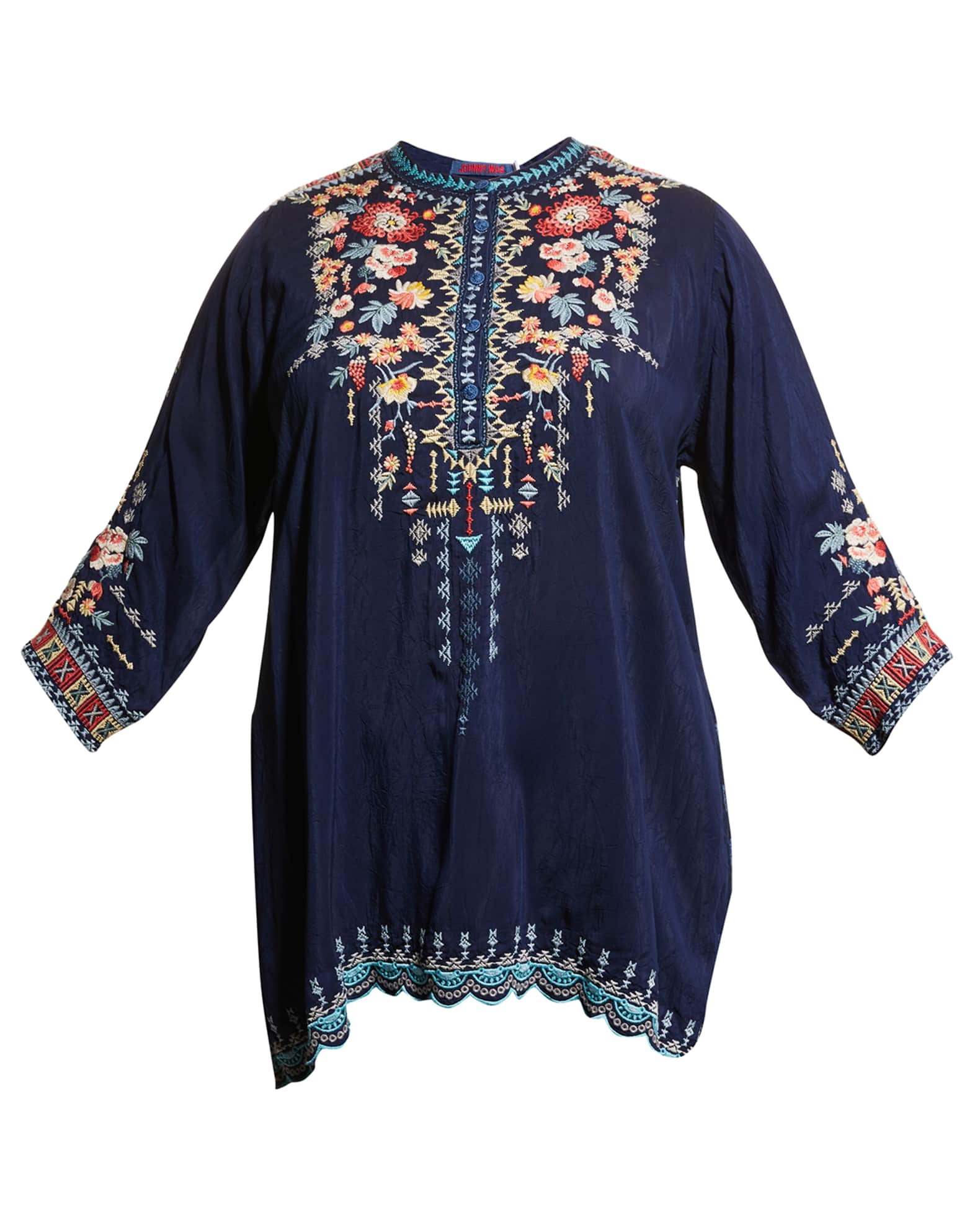 Johnny Was Plus Size Vicenza Floral-Embroidered Tunic | Neiman Marcus