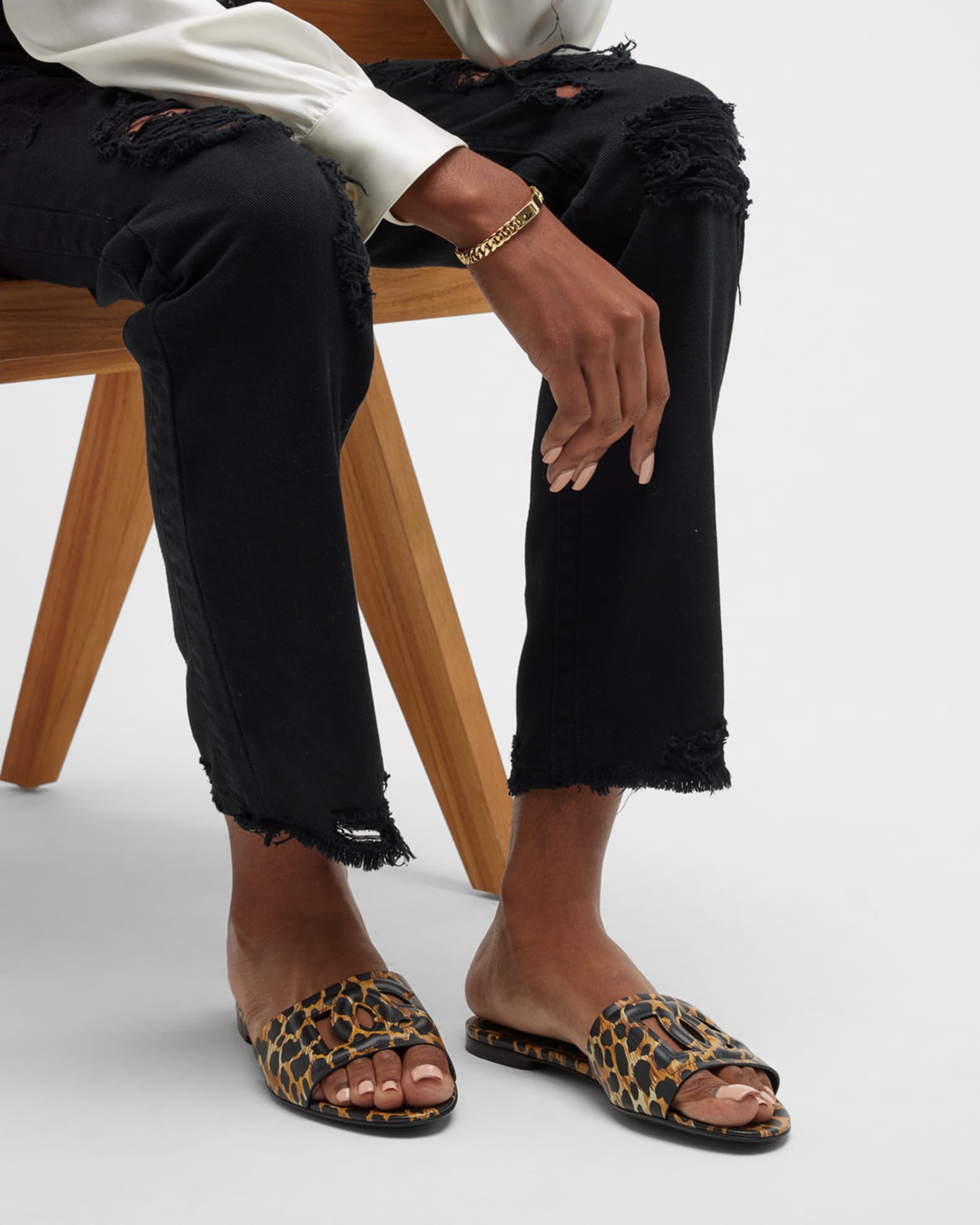 Dolce&Gabbana DG Cutout Ocelot Slide Sandals | Neiman Marcus