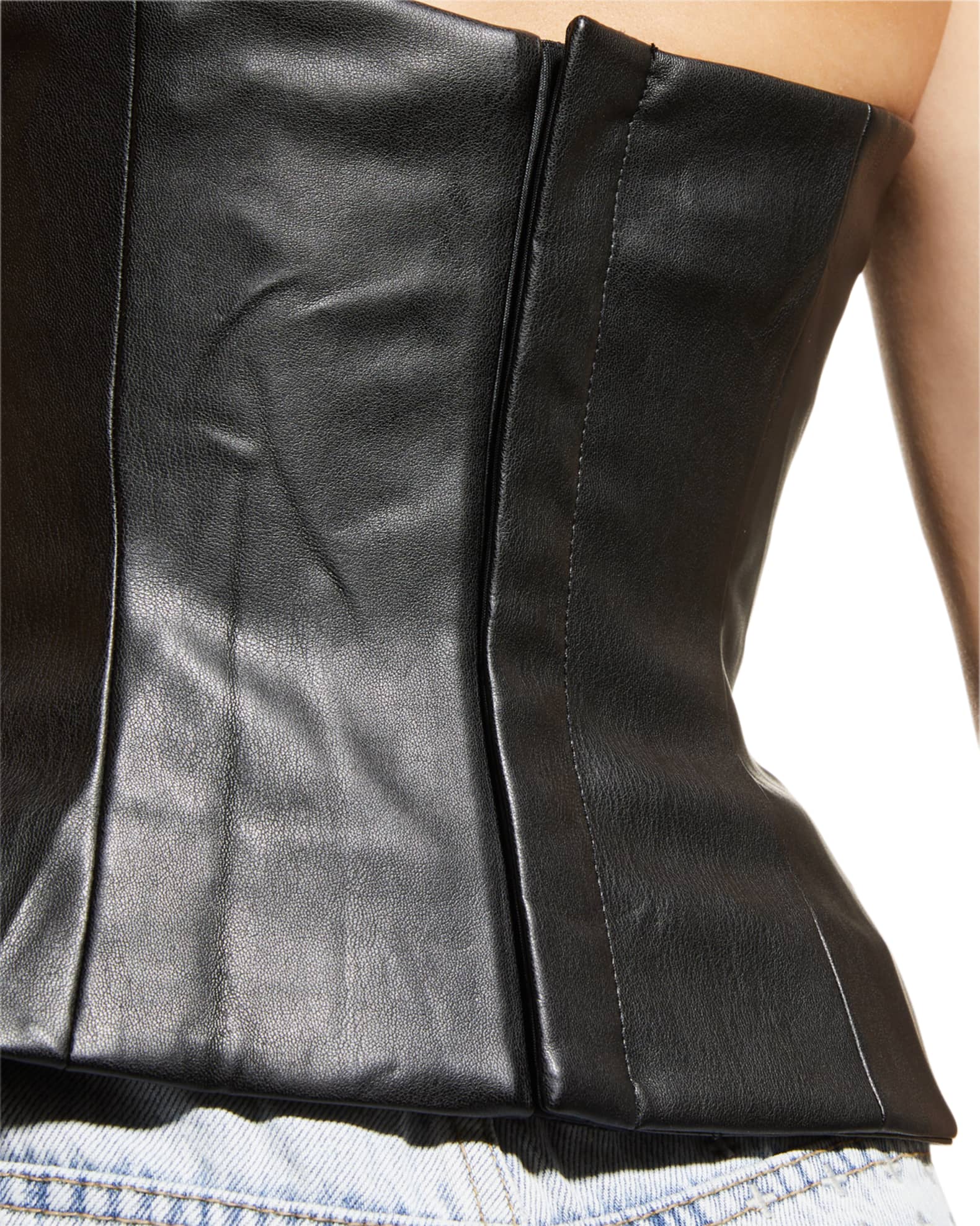 Top Drawer Black Faux Leather Bustier Top w/Zipper main image 1