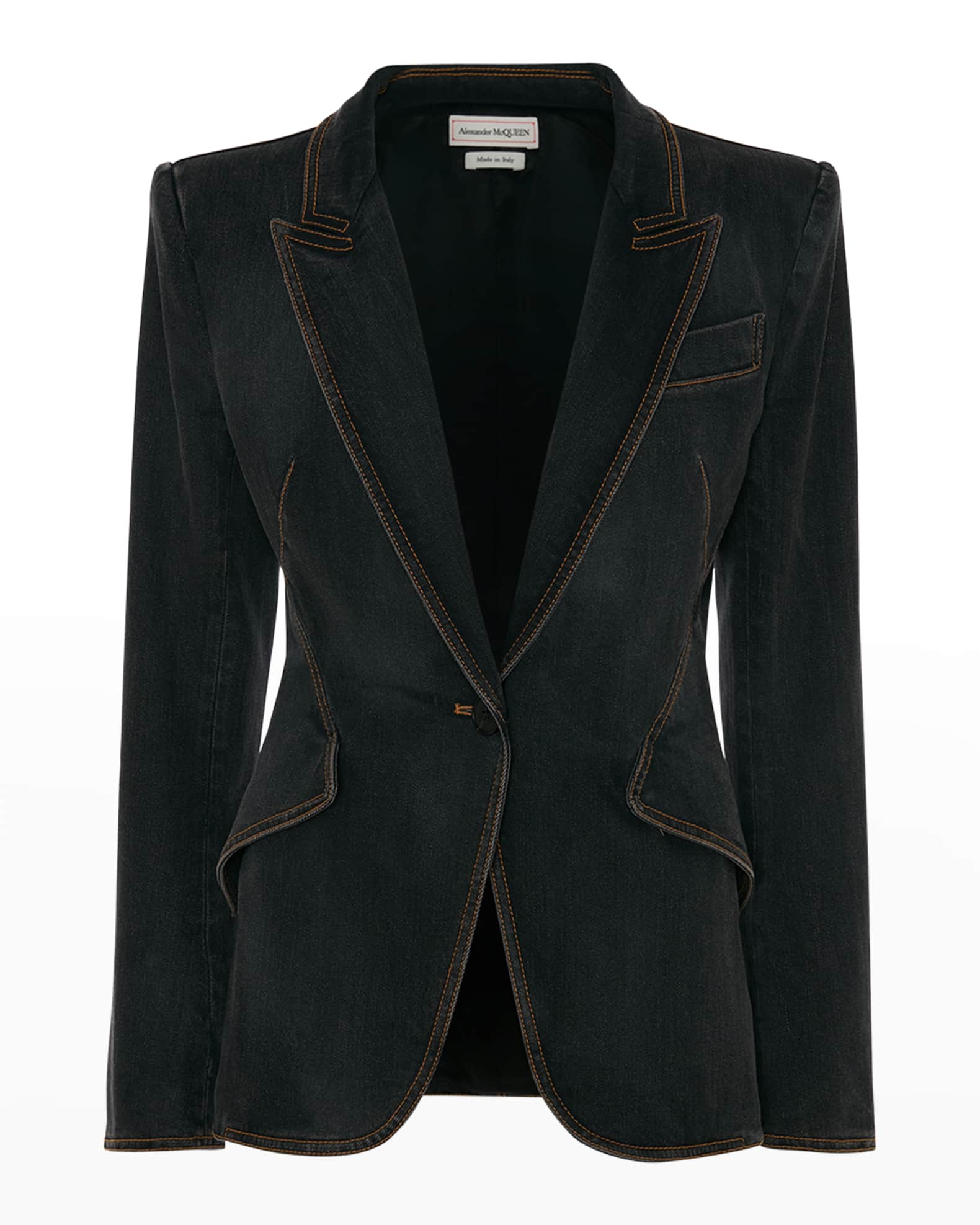 Alexander McQueen Single-Breasted Tailored Denim Jacket | Neiman Marcus