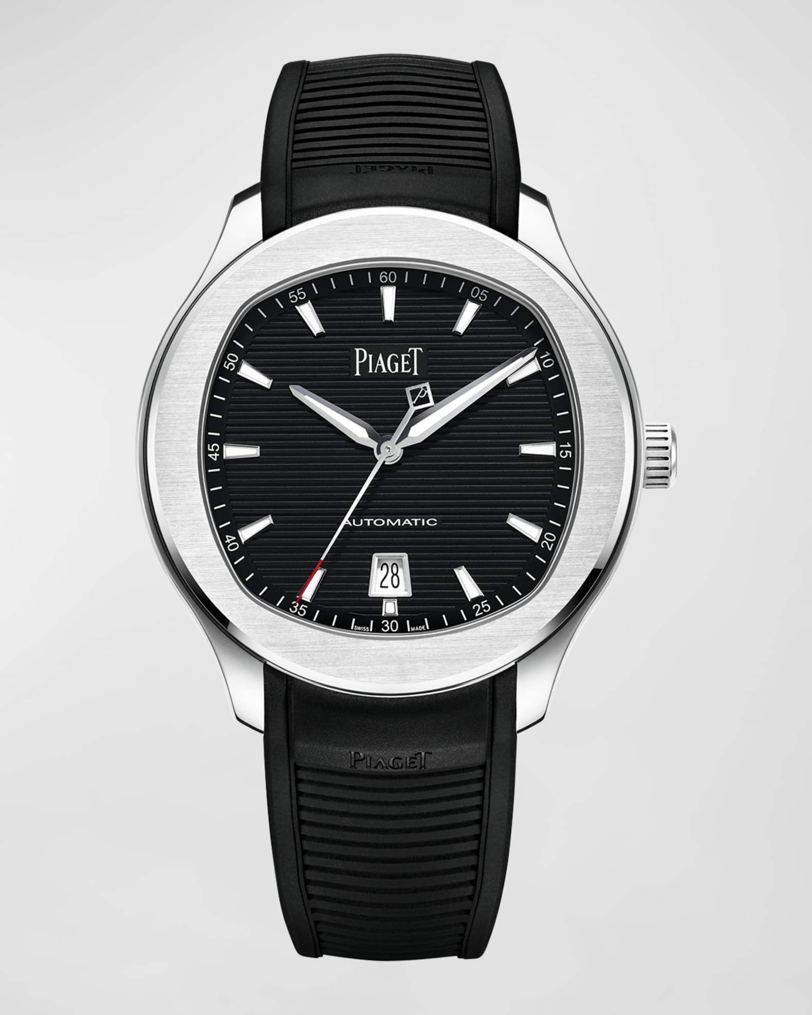 PIAGET Polo Date 42mm Stainless Steel & Black Rubber Strap Watch ...